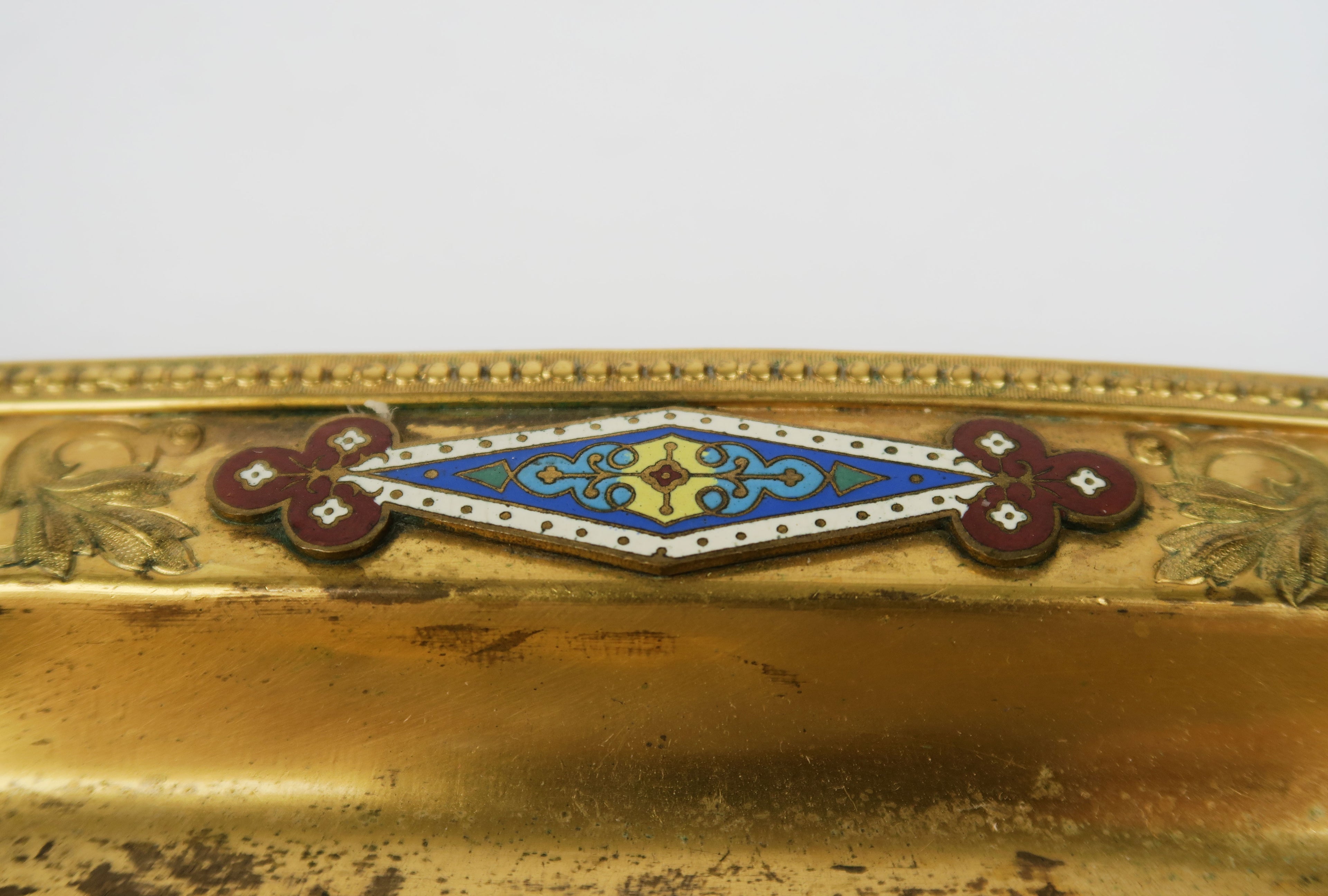 19th C. French Champleve Enamel Over gilt Bronze Baccarat & Crystal Cruet Set