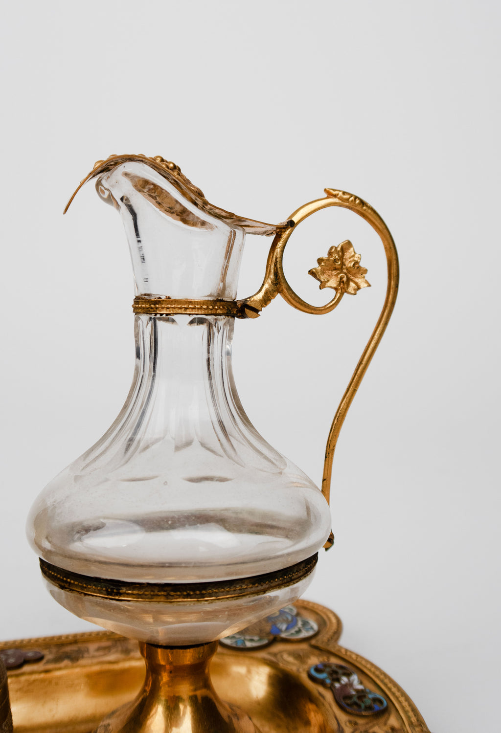 19th C. French Champleve Enamel Over gilt Bronze Baccarat & Crystal Cruet Set