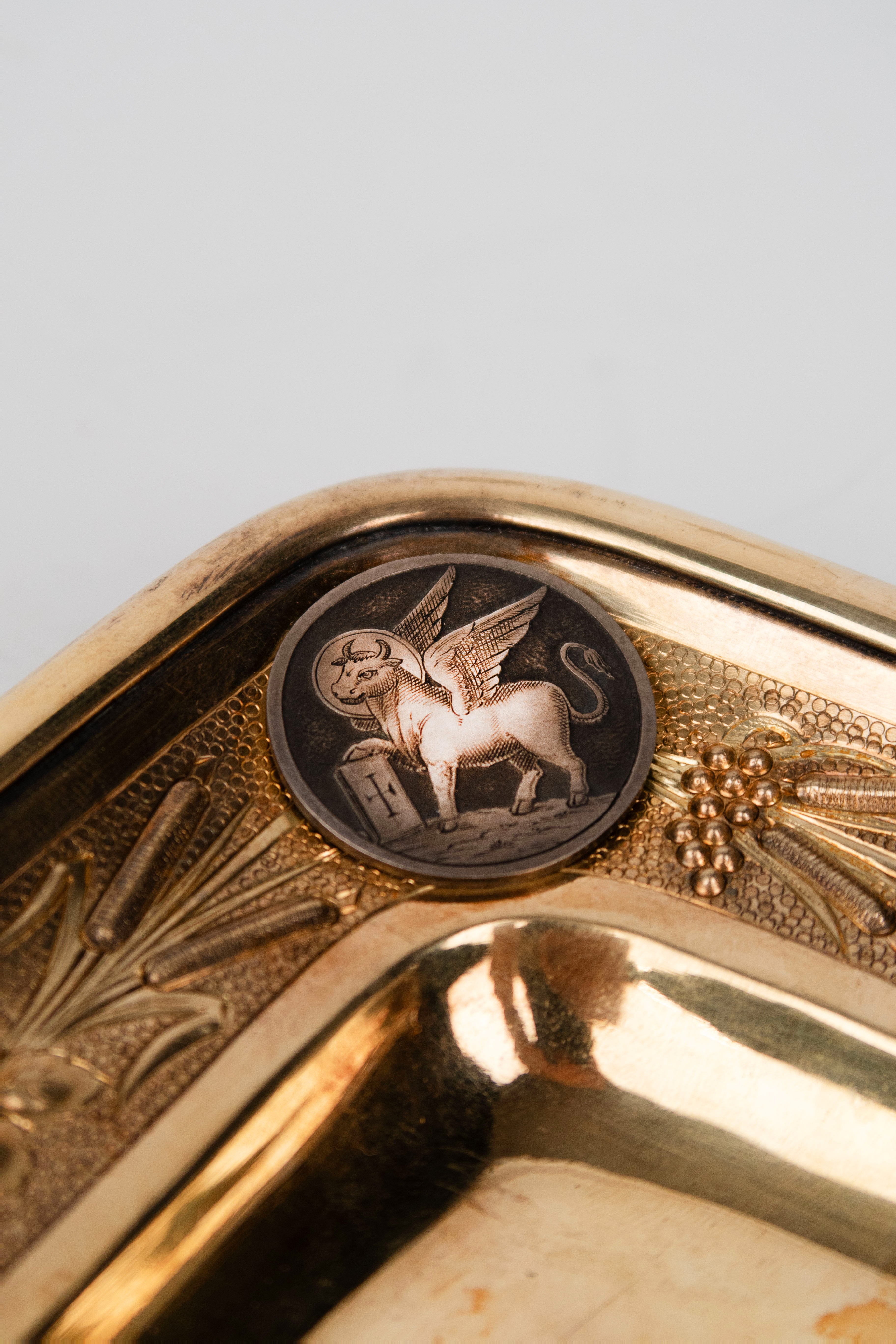 19th C. French Jeweled Hand Engraved Gilt Silver Cruet Set