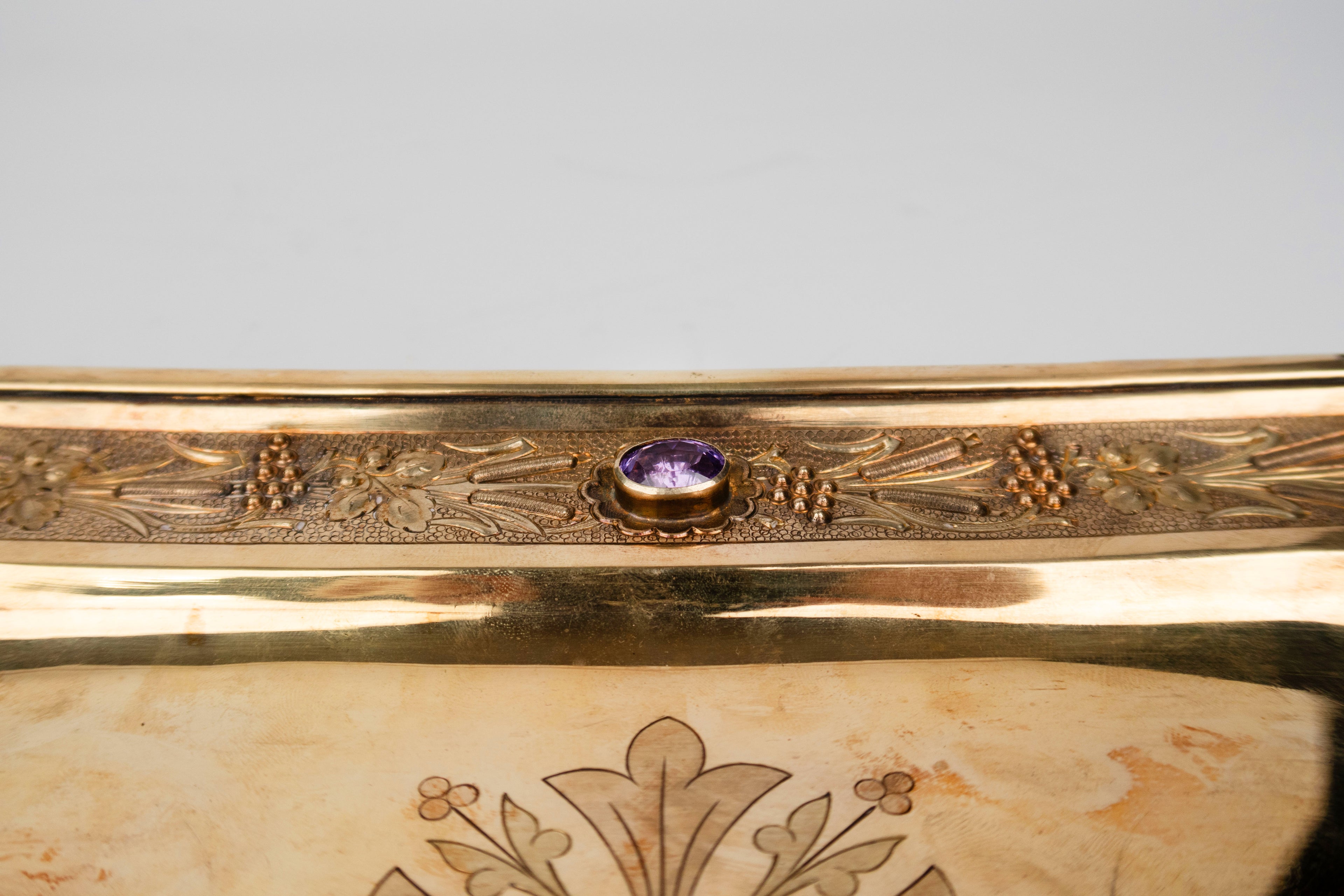 19th C. French Jeweled Hand Engraved Gilt Silver Cruet Set