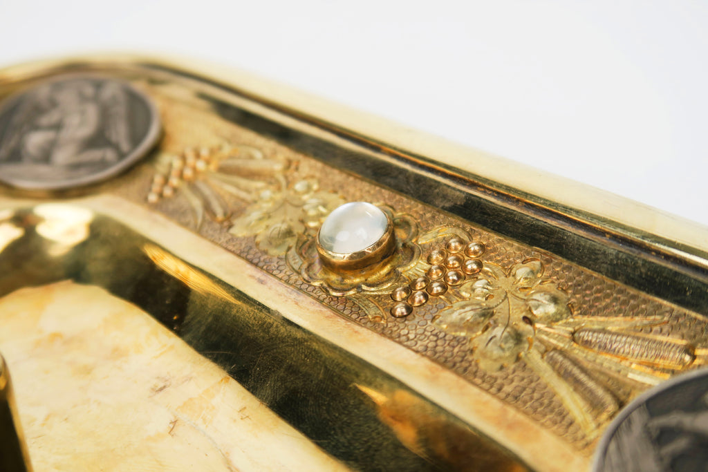 19th C. French Jeweled Hand Engraved Gilt Silver Cruet Set