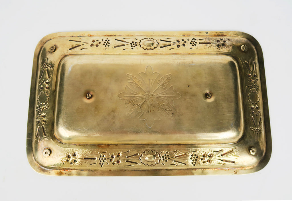 19th C. French Jeweled Hand Engraved Gilt Silver Cruet Set