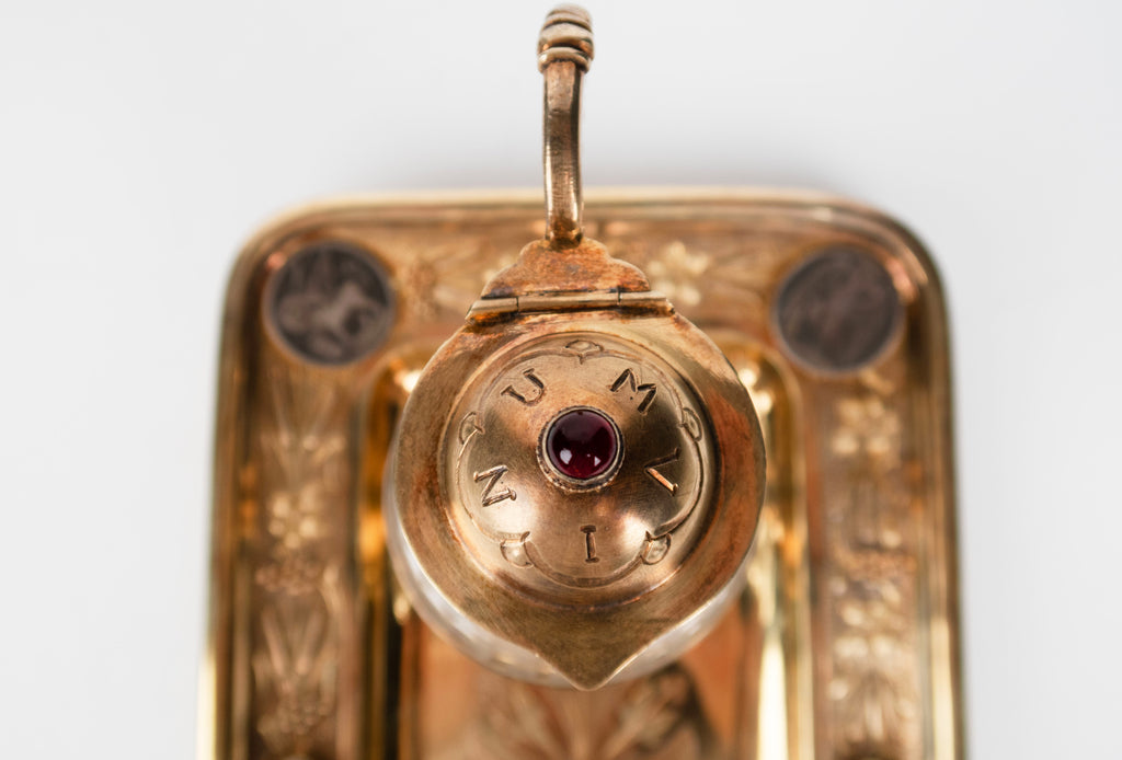 19th C. French Jeweled Hand Engraved Gilt Silver Cruet Set