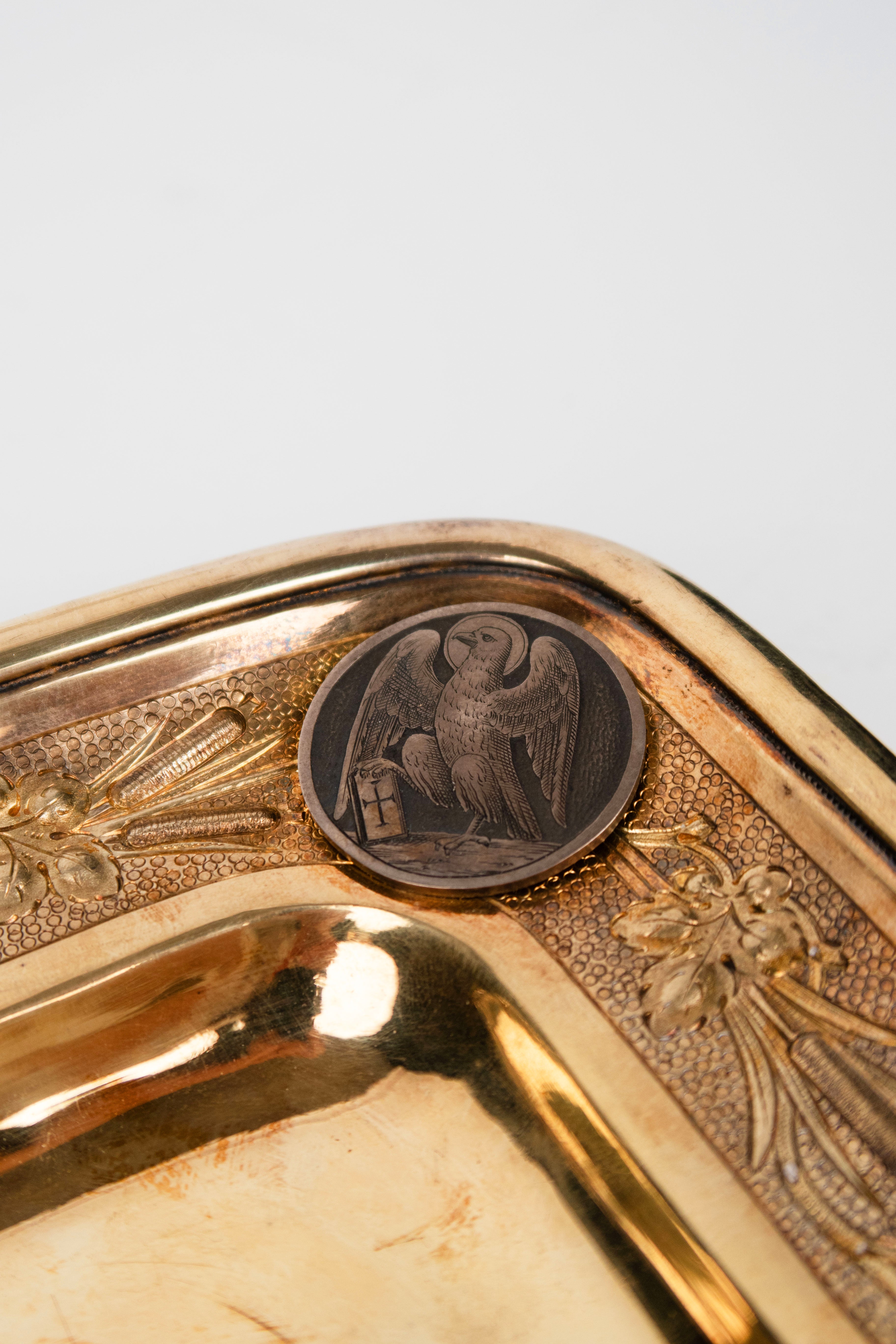 19th C. French Jeweled Hand Engraved Gilt Silver Cruet Set