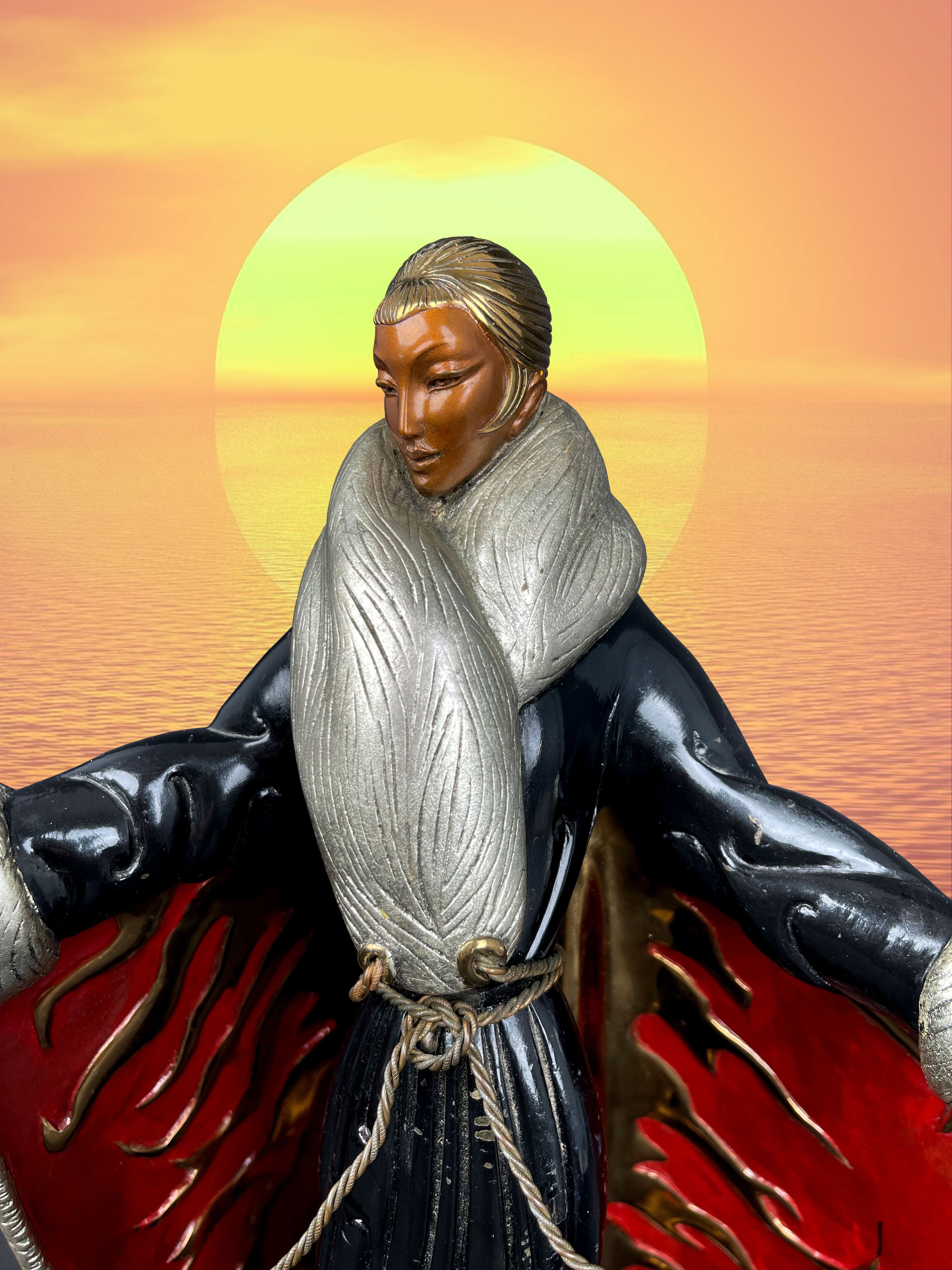 Authentic Limited Edition Enameled Bronze Sculpture Of A Standing Lady By Erte