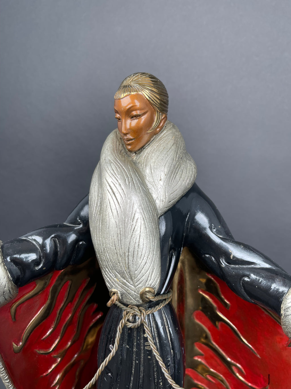 Authentic Limited Edition Enameled Bronze Sculpture Of A Standing Lady By Erte