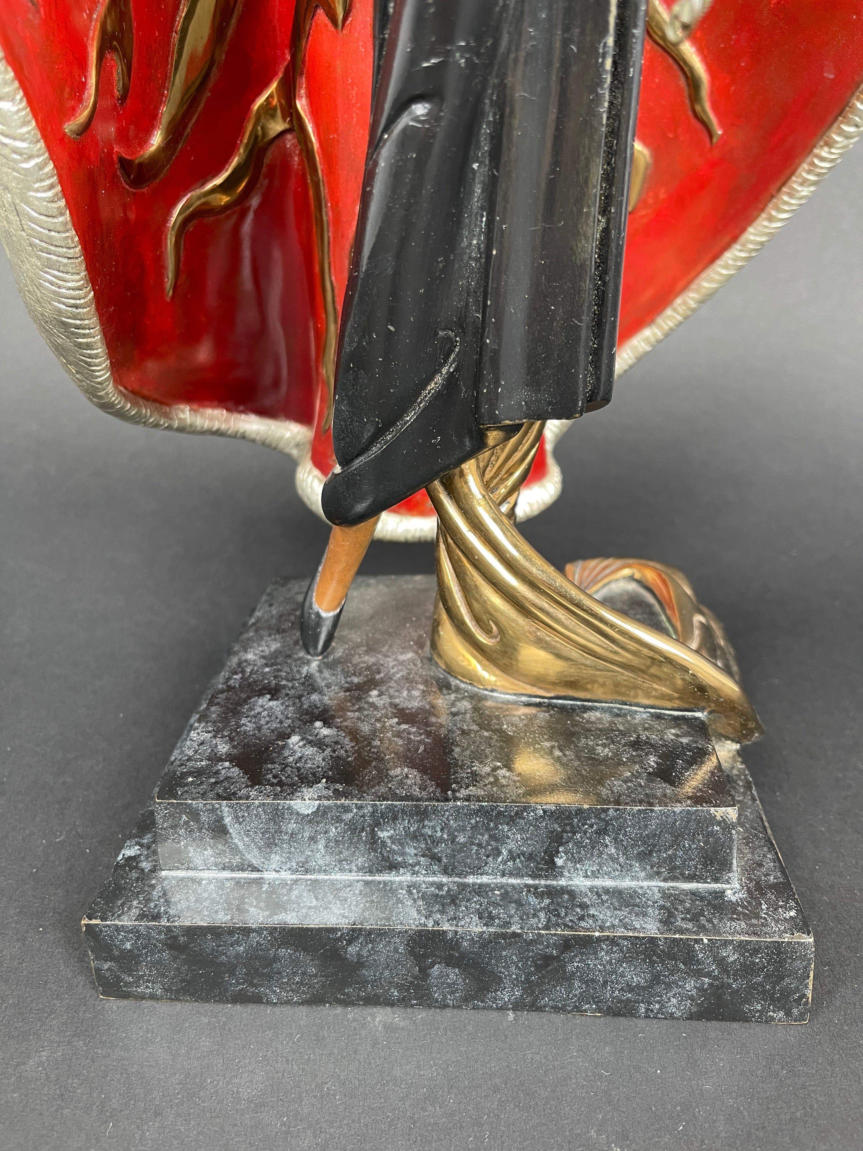 Authentic Limited Edition Enameled Bronze Sculpture Of A Standing Lady By Erte