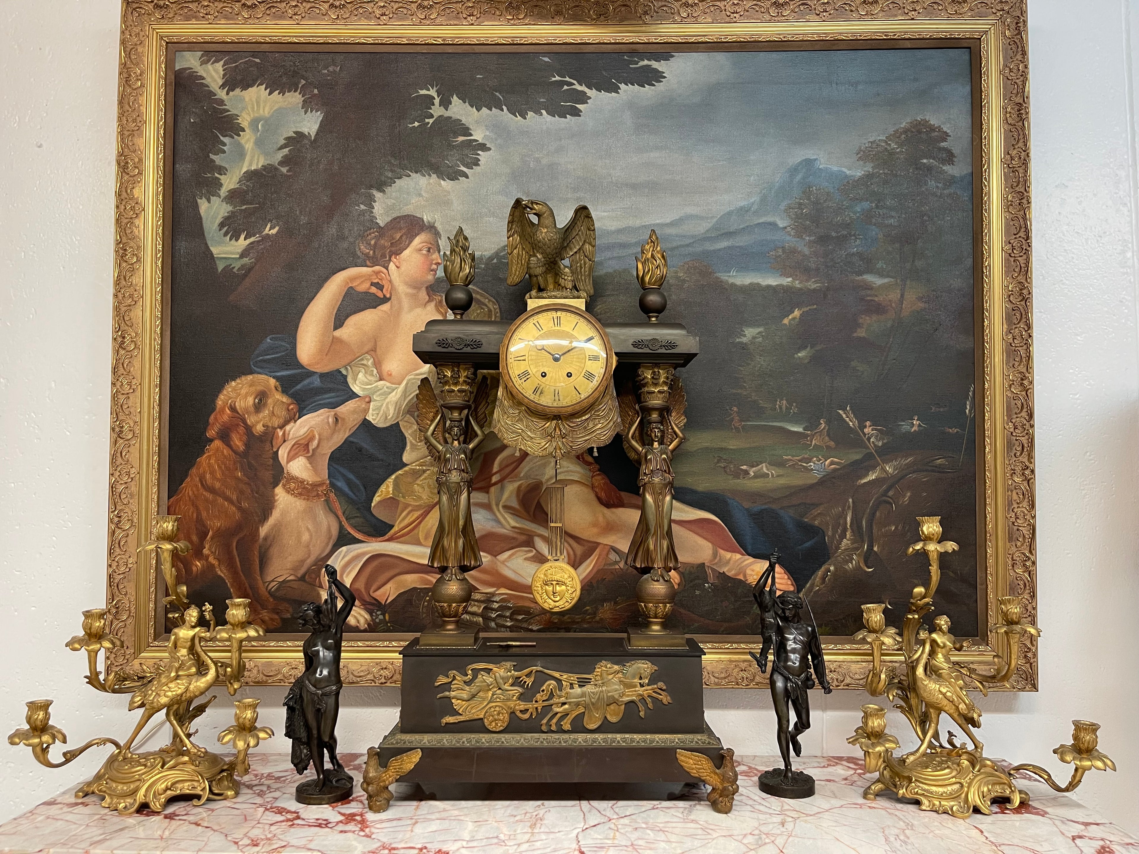 Very Large Size 19th century French Gilt & Parinated Bronze Clock