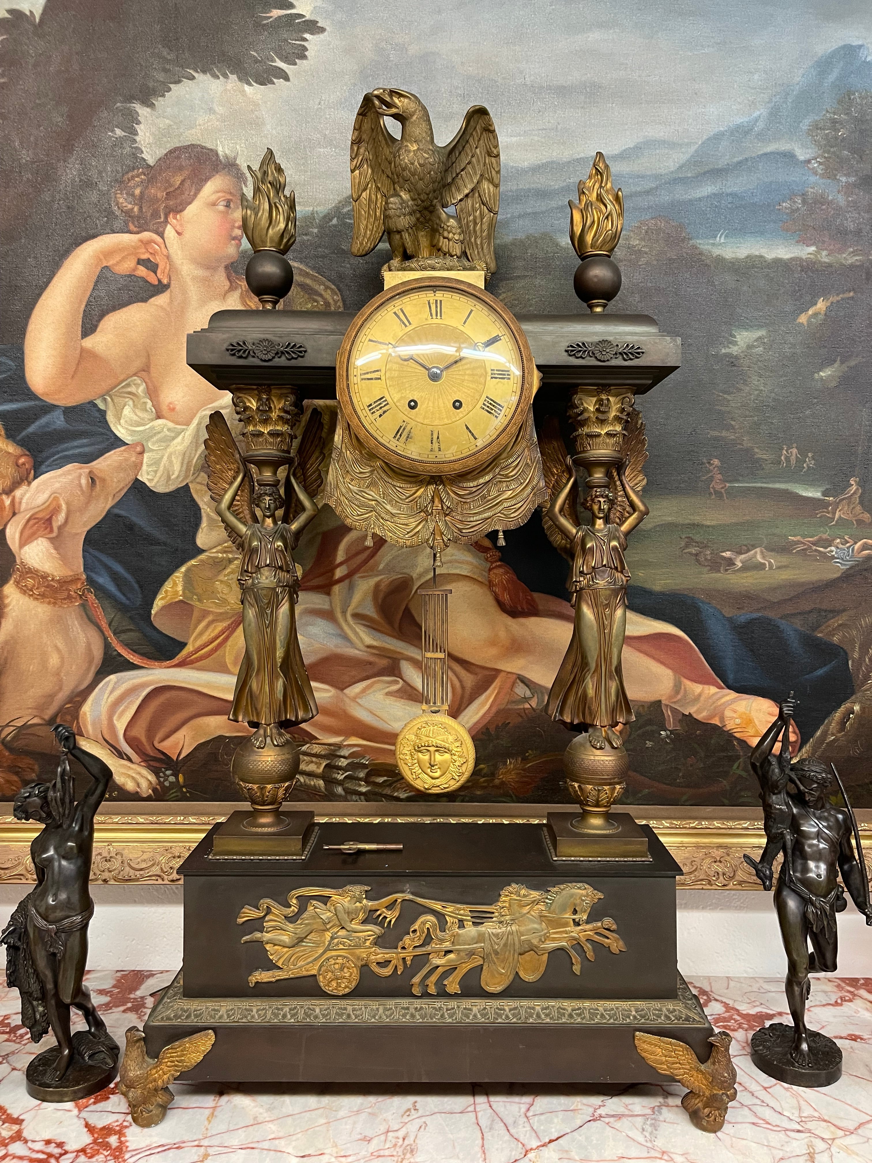 Very Large Size 19th century French Gilt & Parinated Bronze Clock
