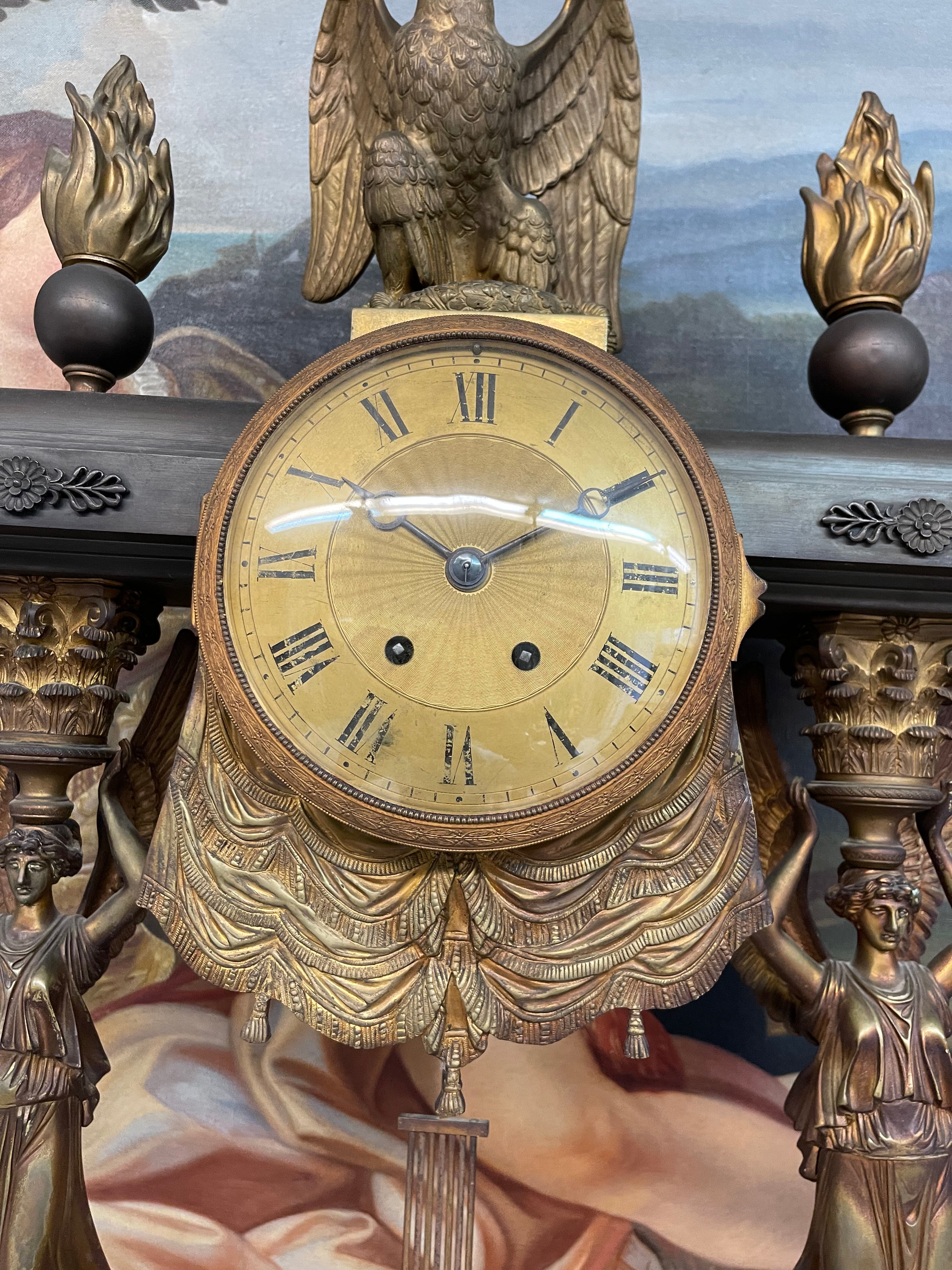 Very Large Size 19th century French Gilt & Parinated Bronze Clock