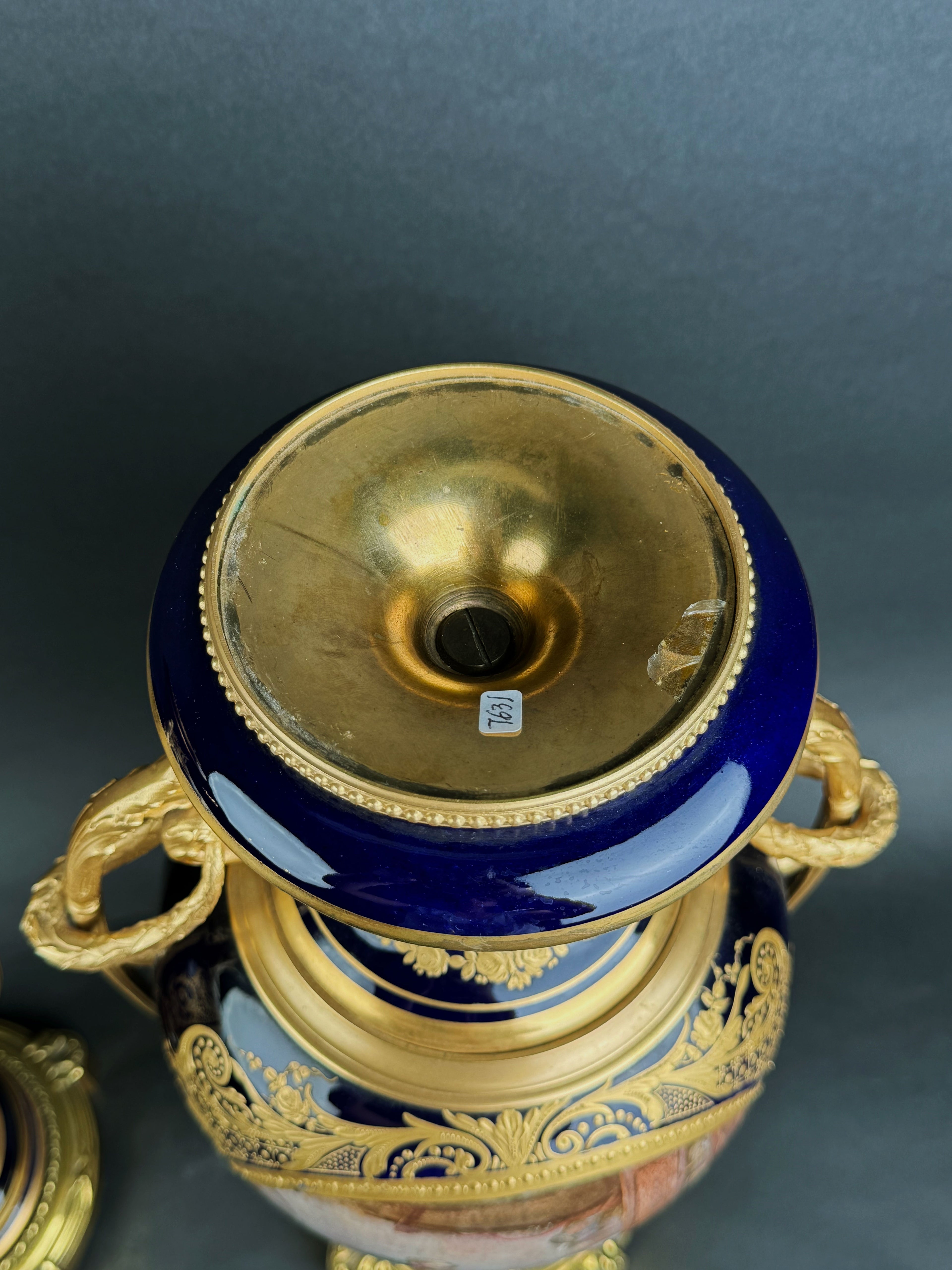 Pair Of Sevres Ormolu Mounted Cobalt Ground Porcelain Vases