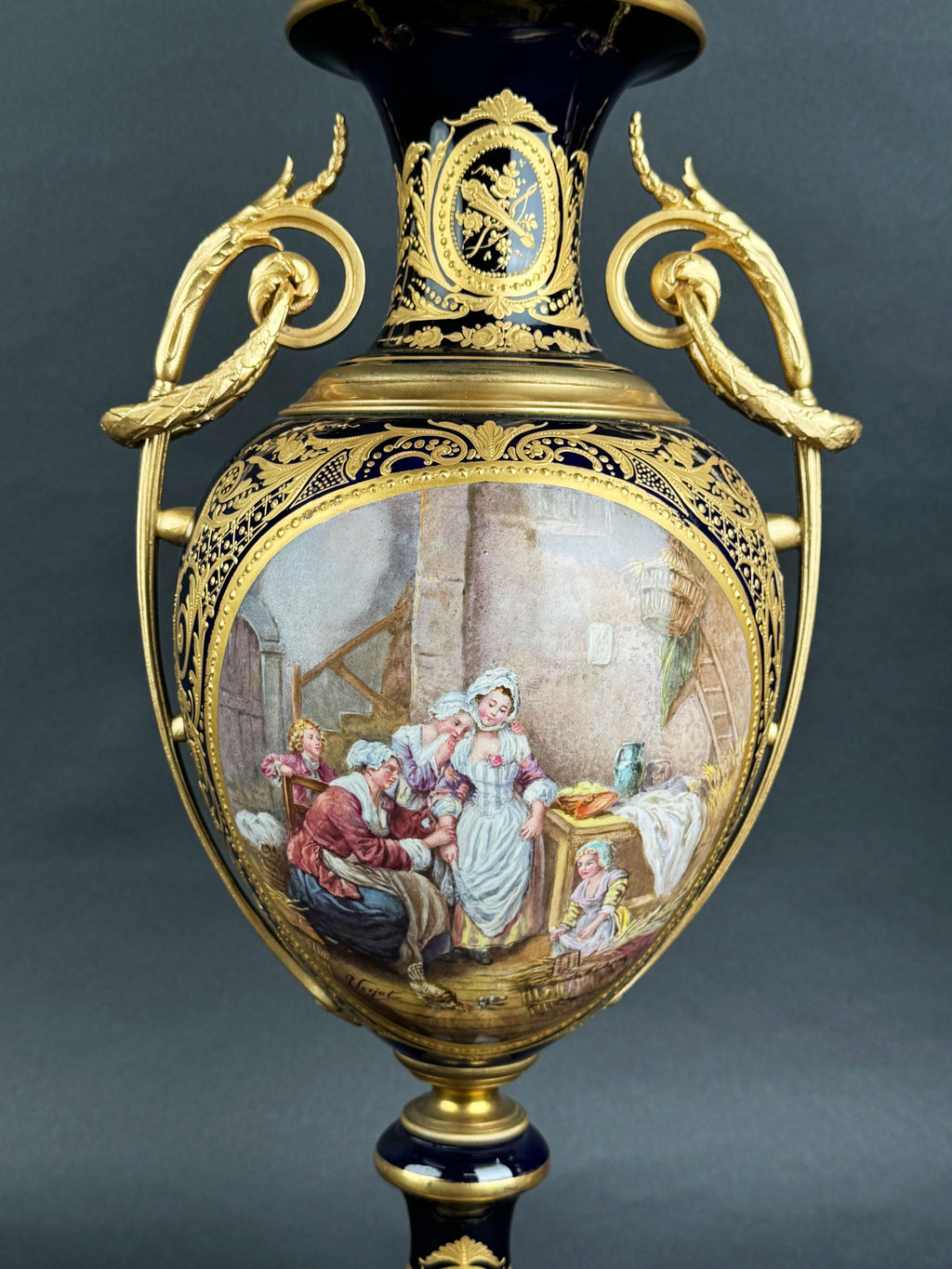 Pair Of Sevres Ormolu Mounted Cobalt Ground Porcelain Vases