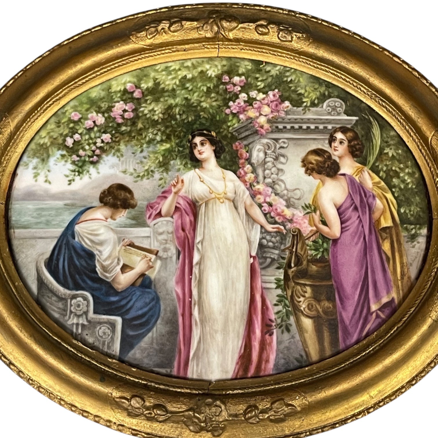 Sevres Porcelain Painting of a Group Set in a Ornate Frame