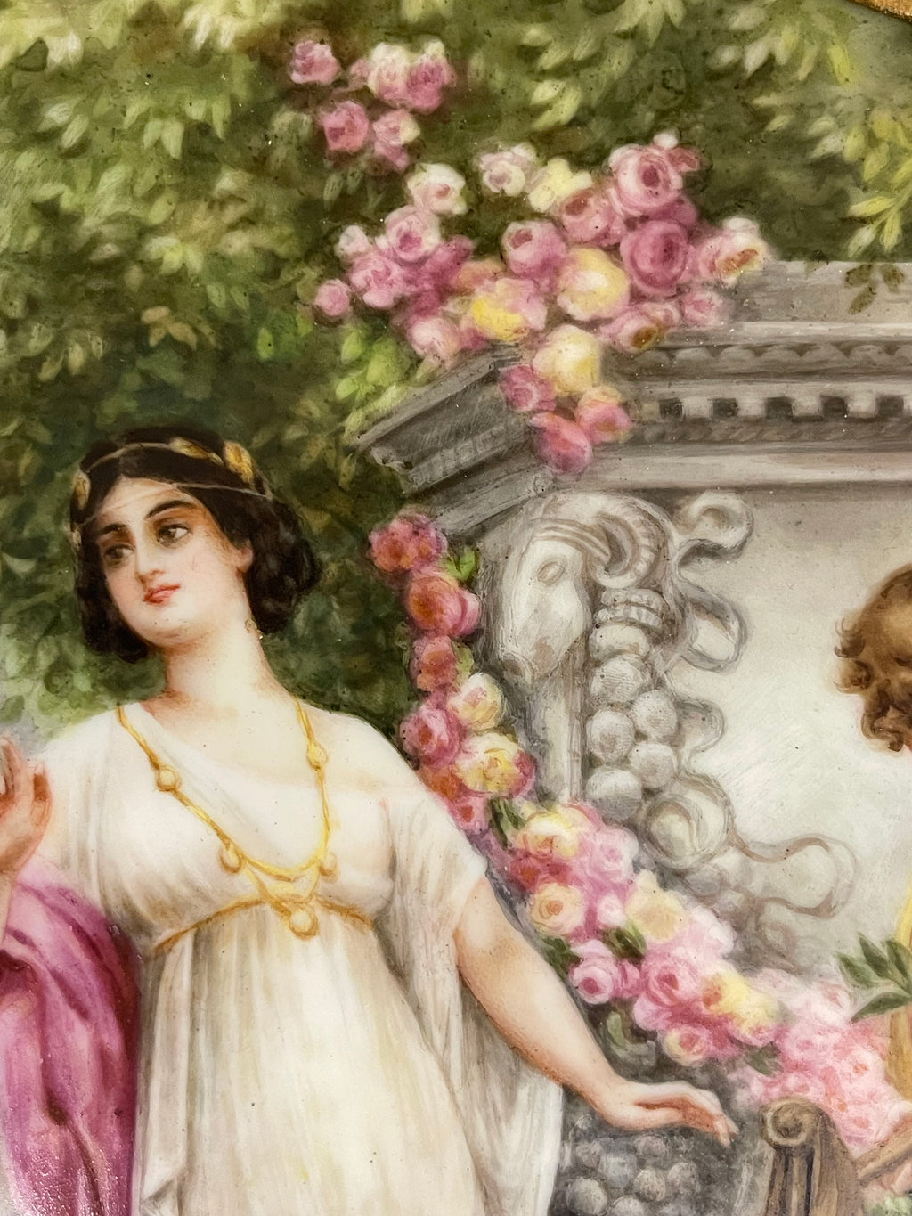 Sevres Porcelain Painting of a Group Set in a Ornate Frame