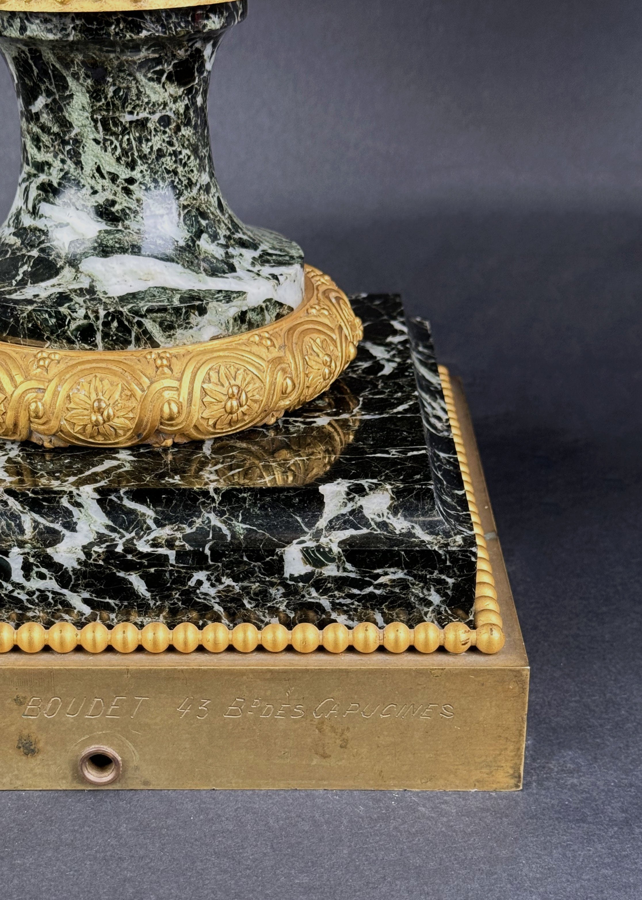 Large Pair Of 19th C. Ormolu Mounted Verde Antico Marble Vases