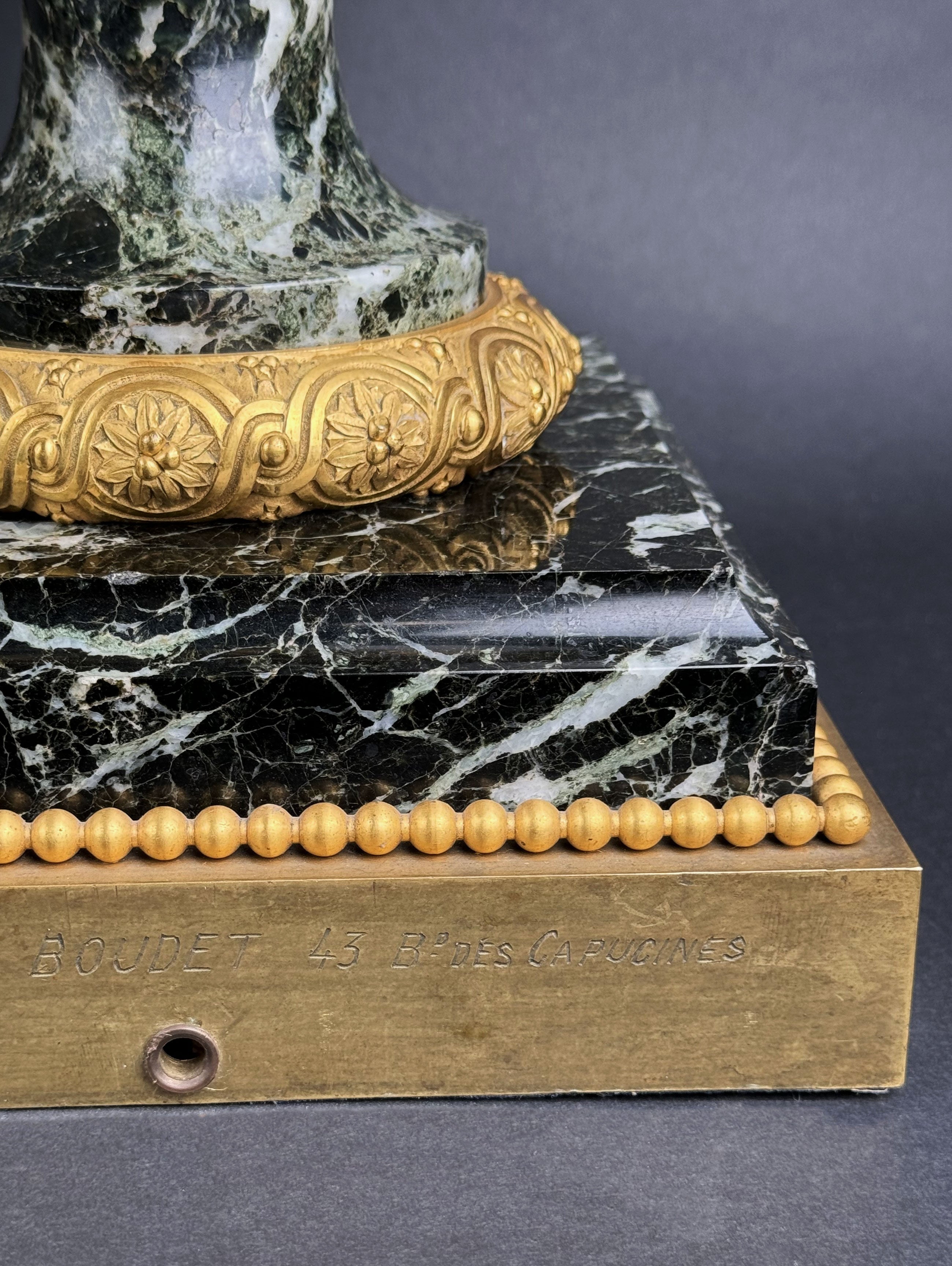 Large Pair Of 19th C. Ormolu Mounted Verde Antico Marble Vases