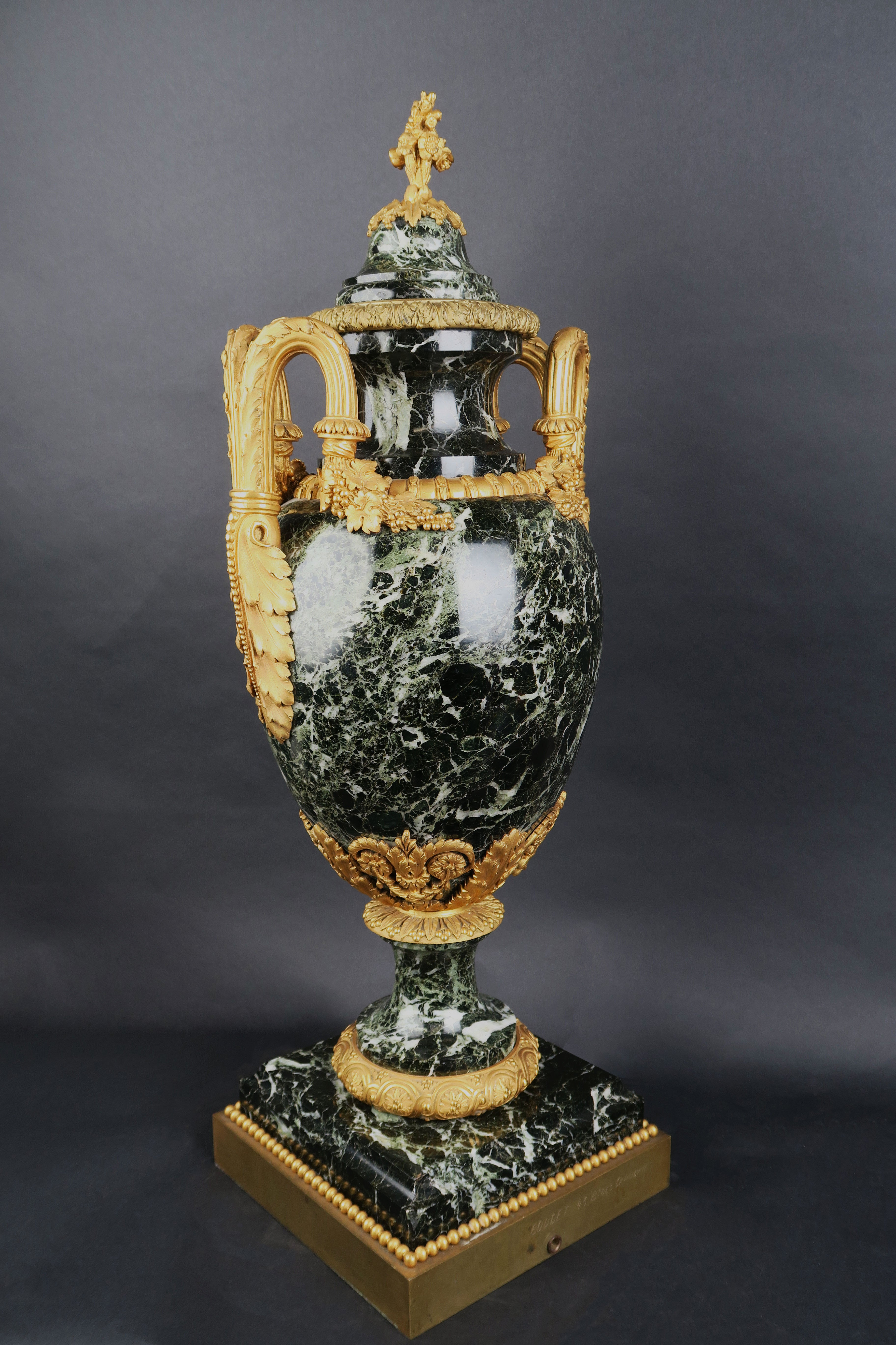 Large Pair Of 19th C. Ormolu Mounted Verde Antico Marble Vases