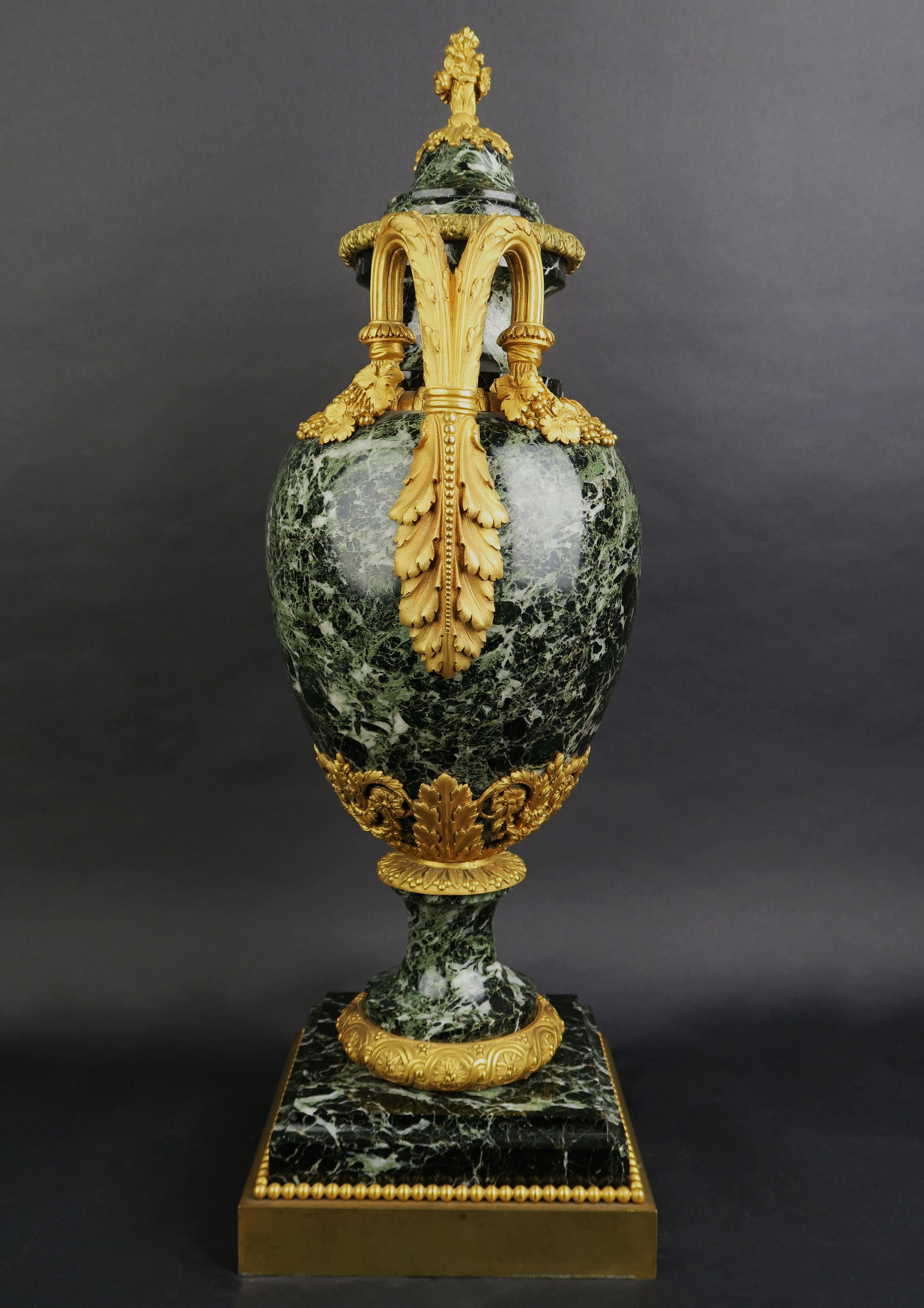 Large Pair Of 19th C. Ormolu Mounted Verde Antico Marble Vases