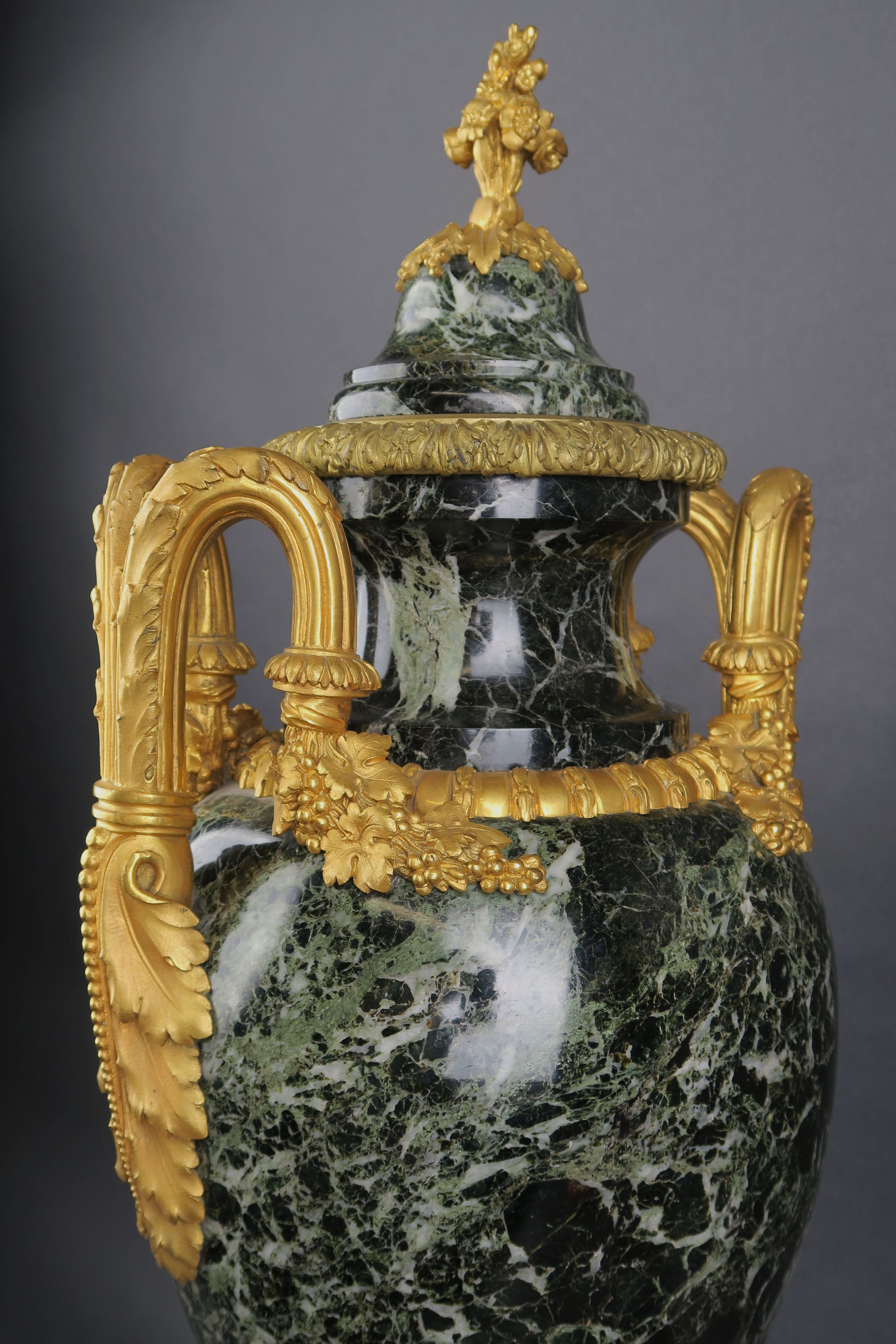 Large Pair Of 19th C. Ormolu Mounted Verde Antico Marble Vases