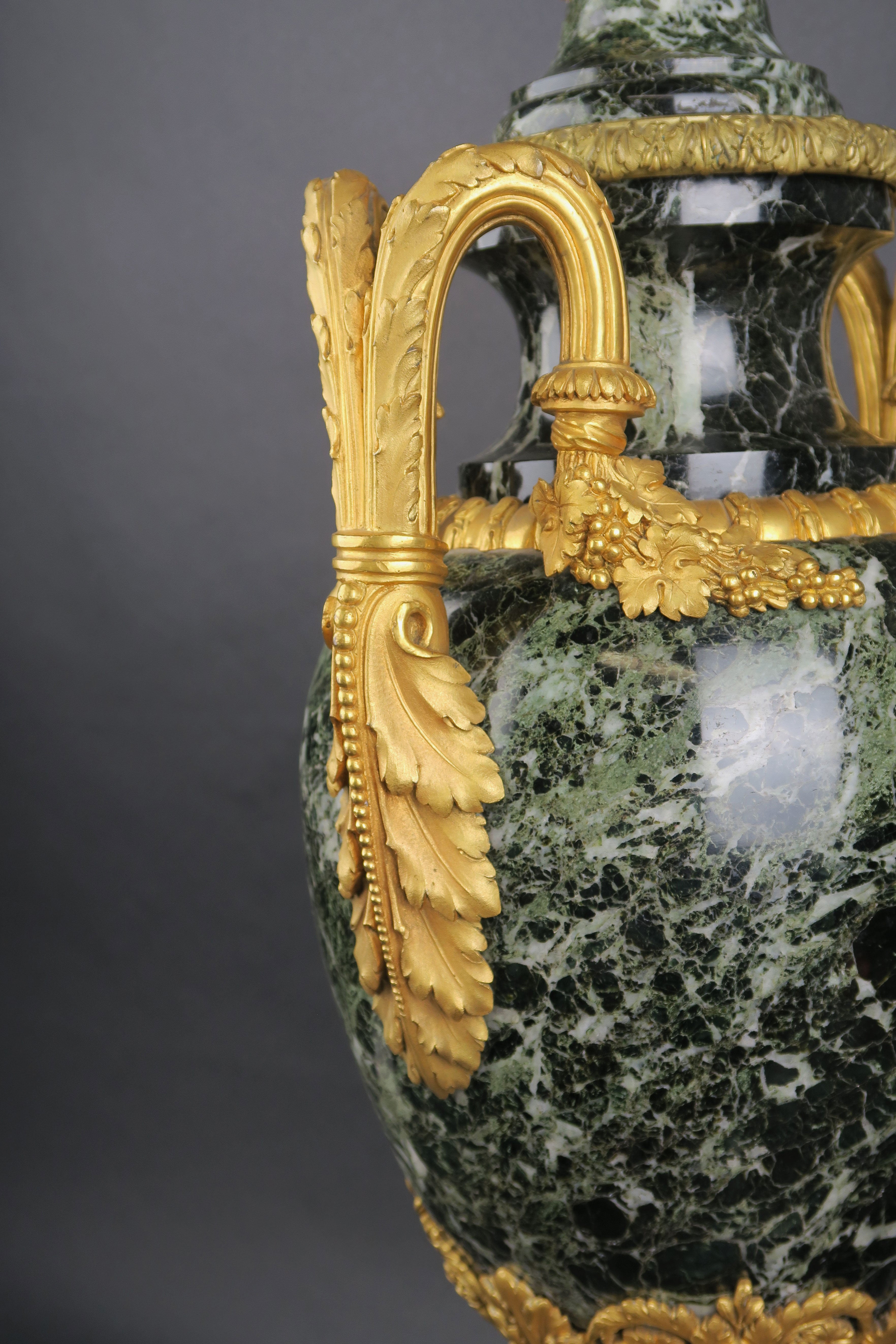 Large Pair Of 19th C. Ormolu Mounted Verde Antico Marble Vases