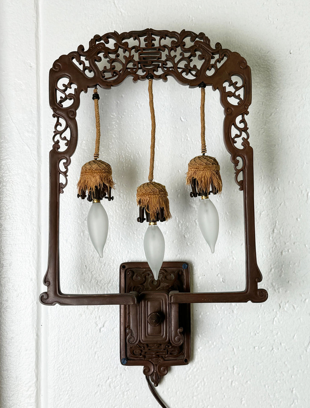 A Pair Of 19th Century French Chinoiserie Patinated Bronze Sconces