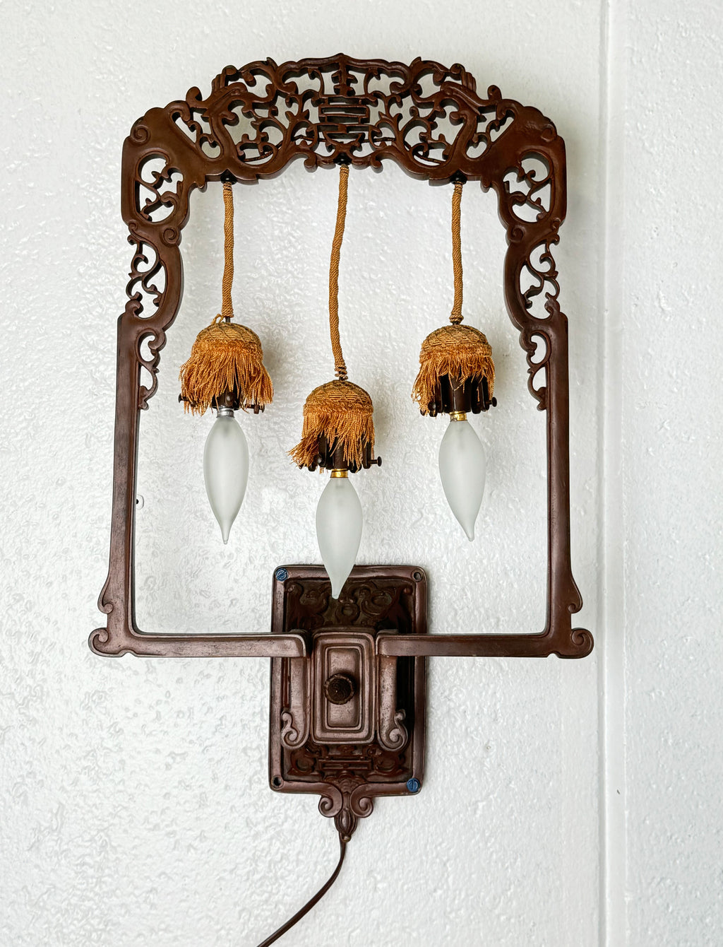 A Pair Of 19th Century French Chinoiserie Patinated Bronze Sconces