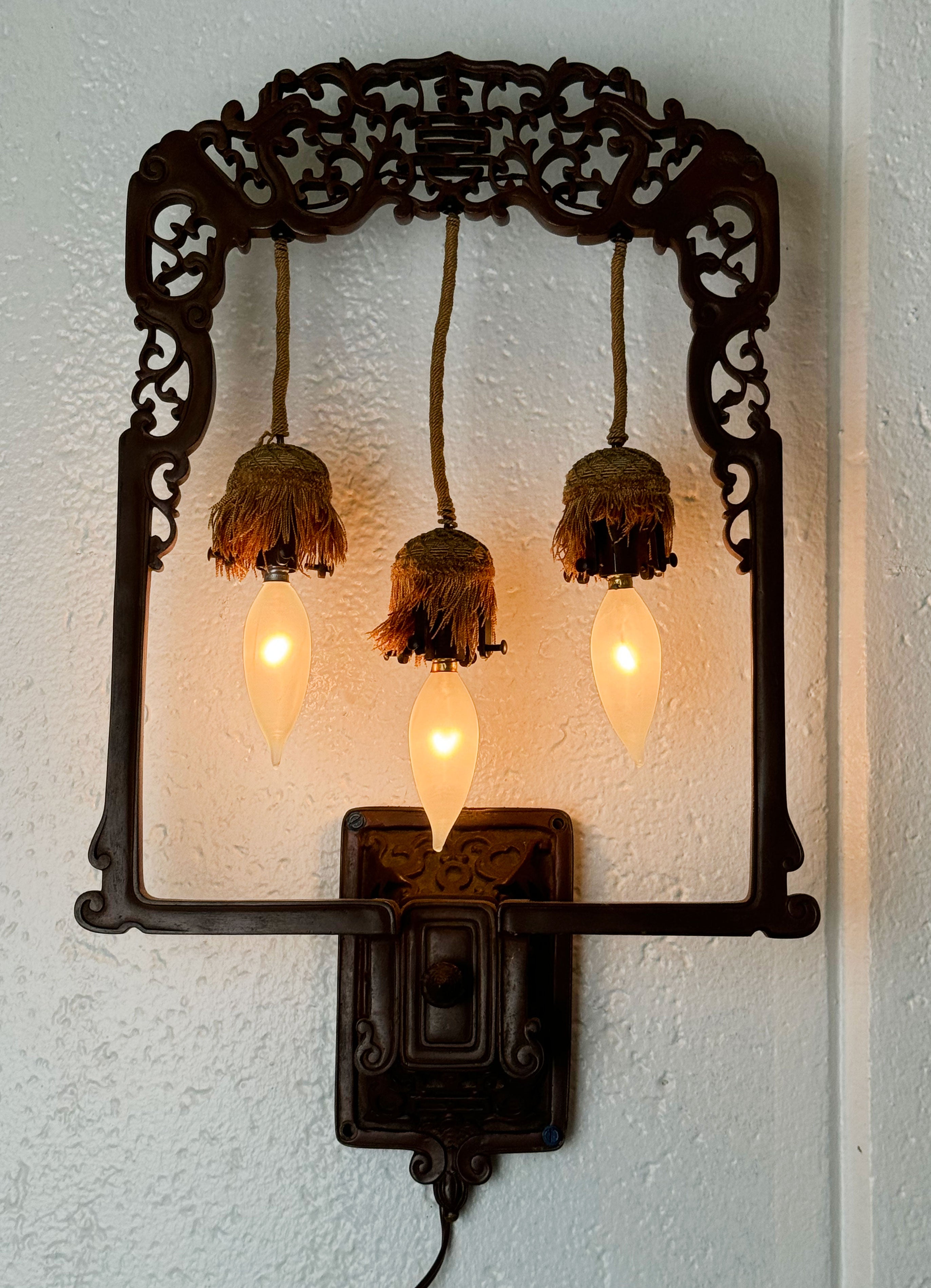 A Pair Of 19th Century French Chinoiserie Patinated Bronze Sconces