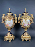 19th Century Pair Of French Ormolu Sevres Porcelain Urns