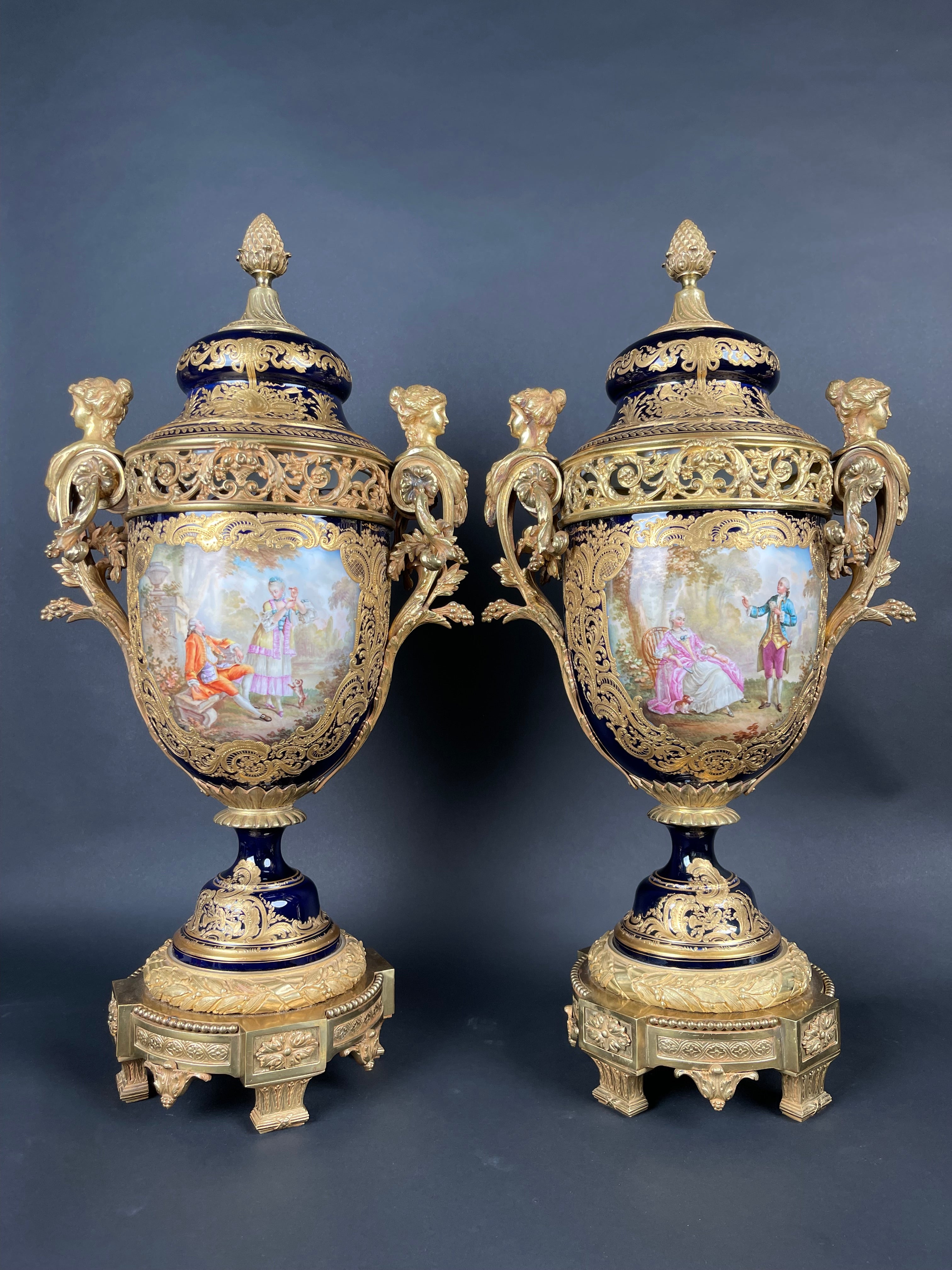 19th Century Pair Of French Ormolu Sevres Porcelain Urns