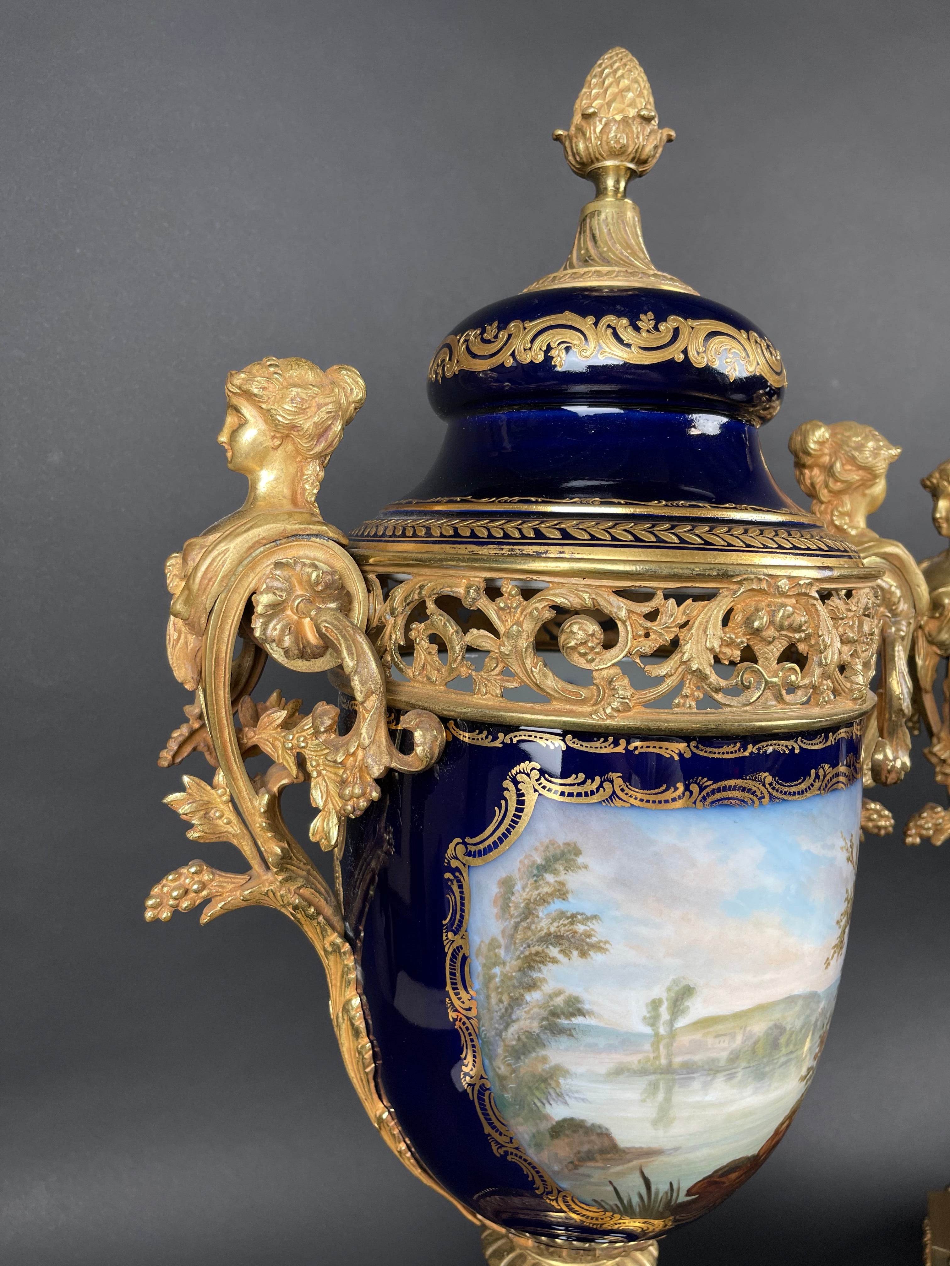 19th Century Pair Of French Ormolu Sevres Porcelain Urns