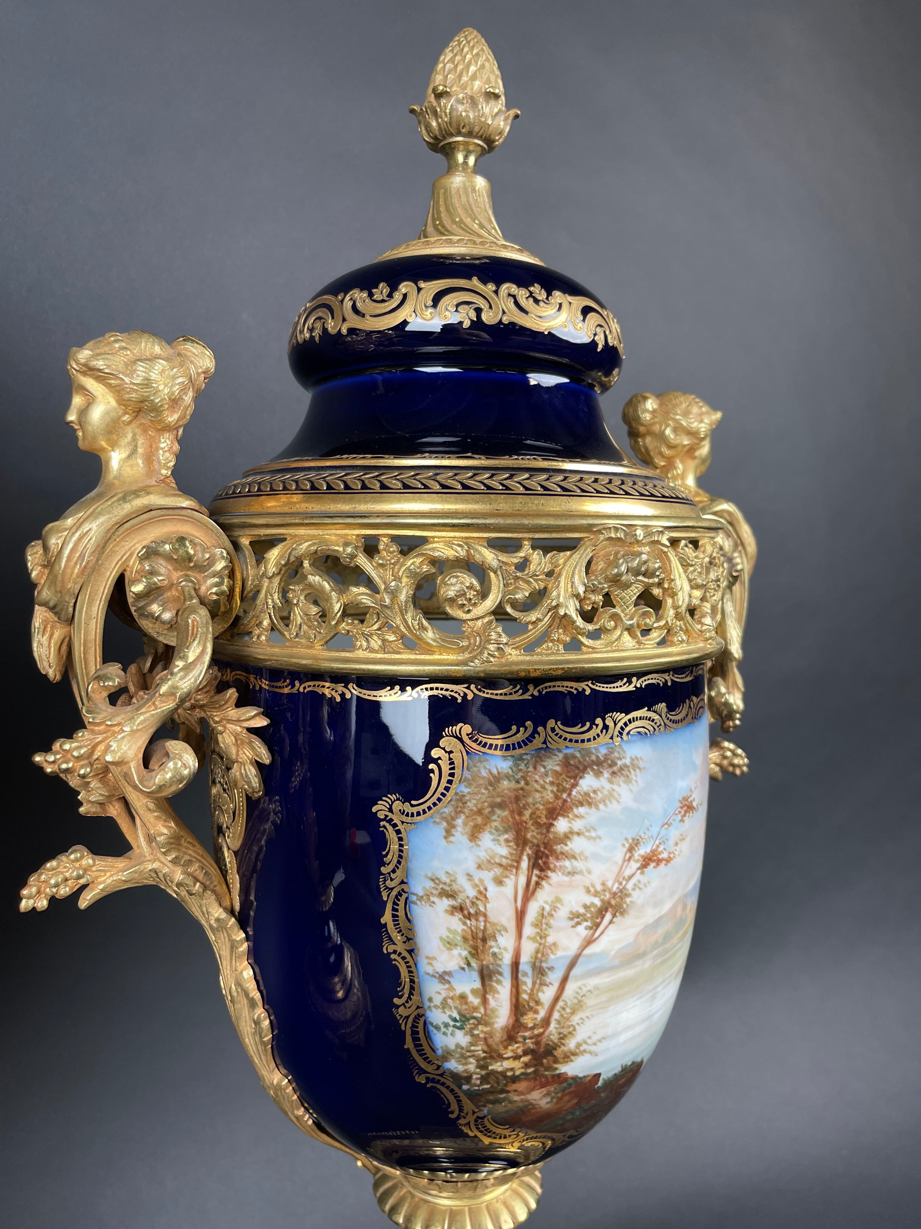 19th Century Pair Of French Ormolu Sevres Porcelain Urns