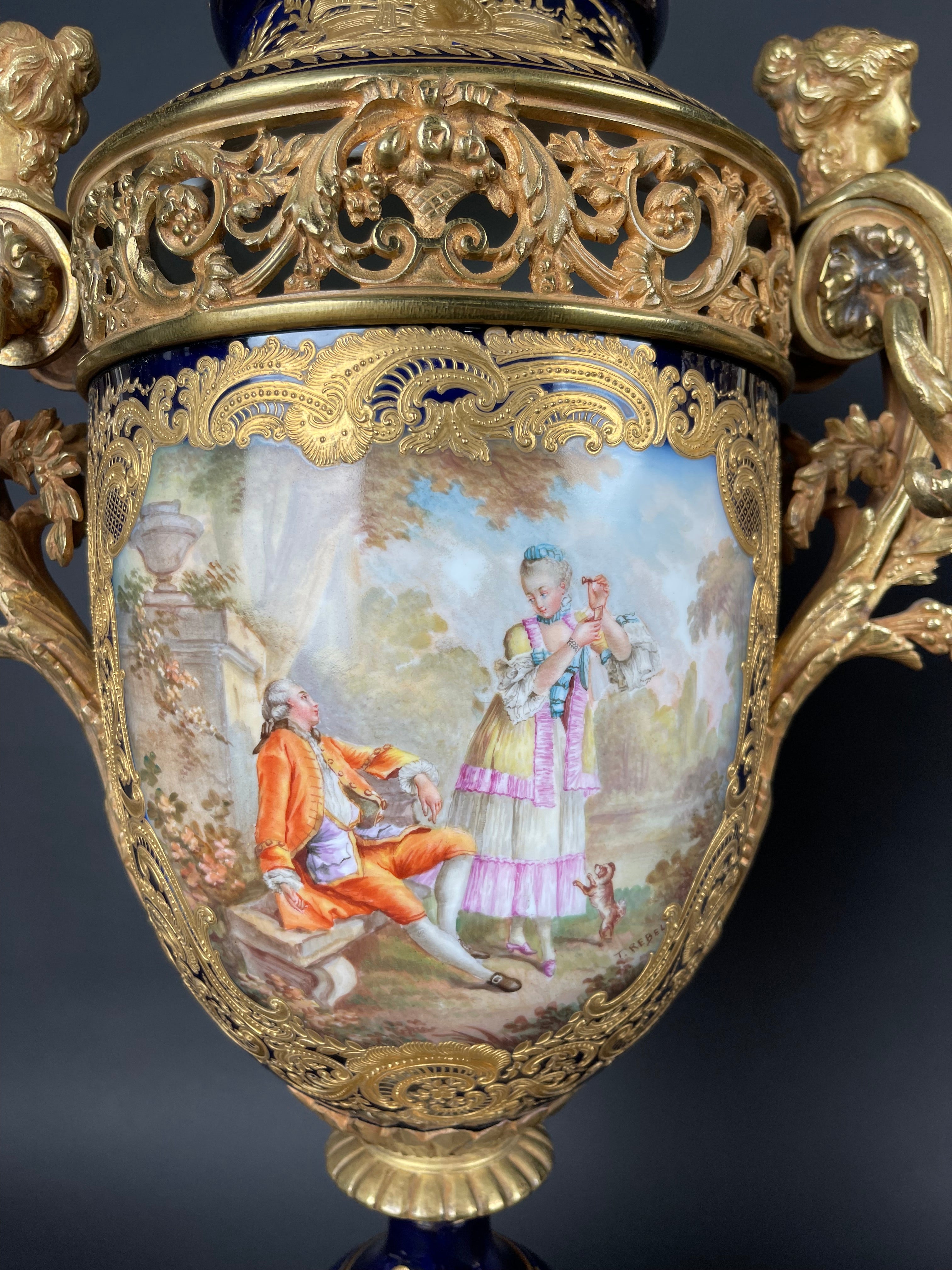 19th Century Pair Of French Ormolu Sevres Porcelain Urns