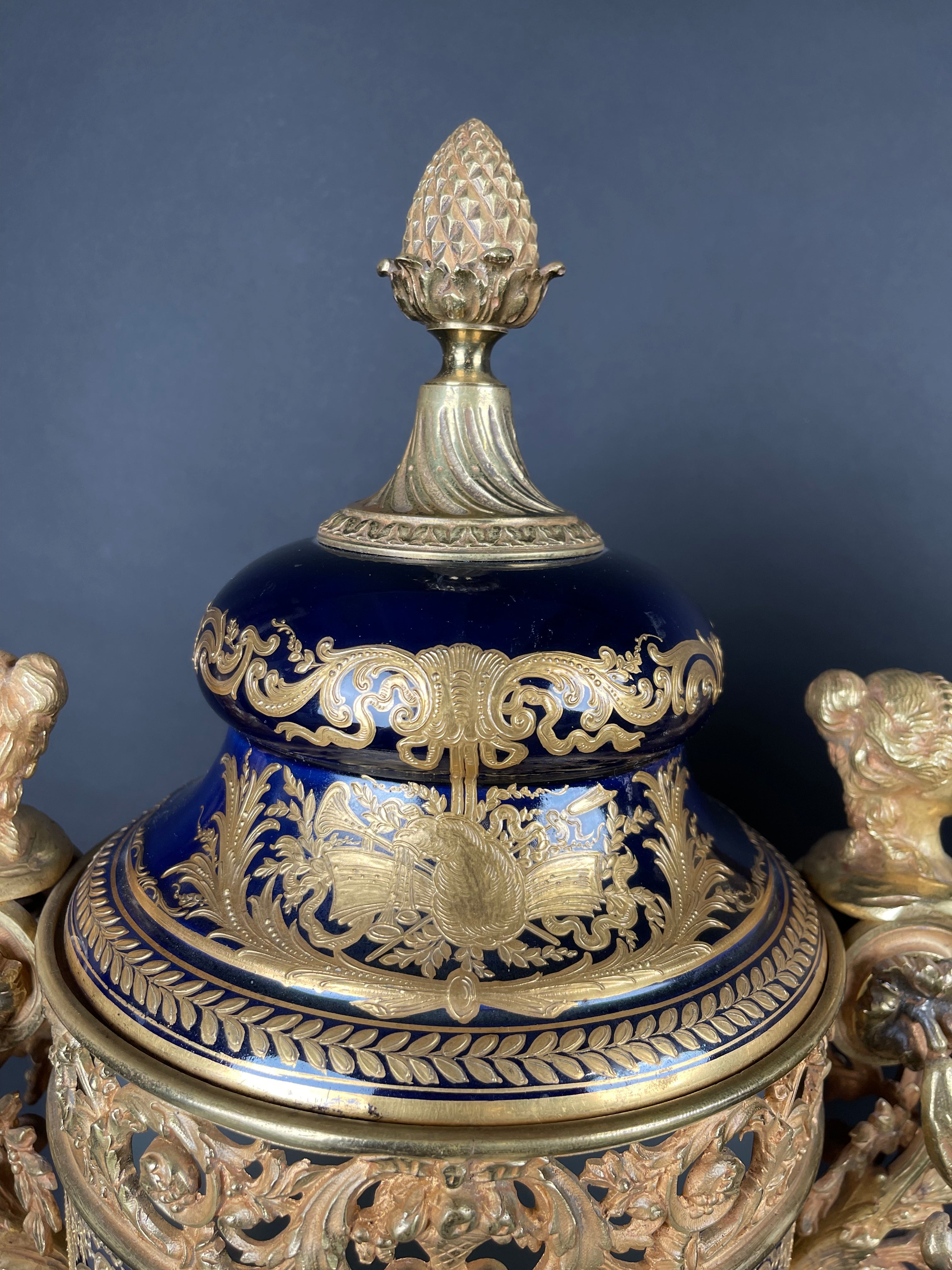 19th Century Pair Of French Ormolu Sevres Porcelain Urns