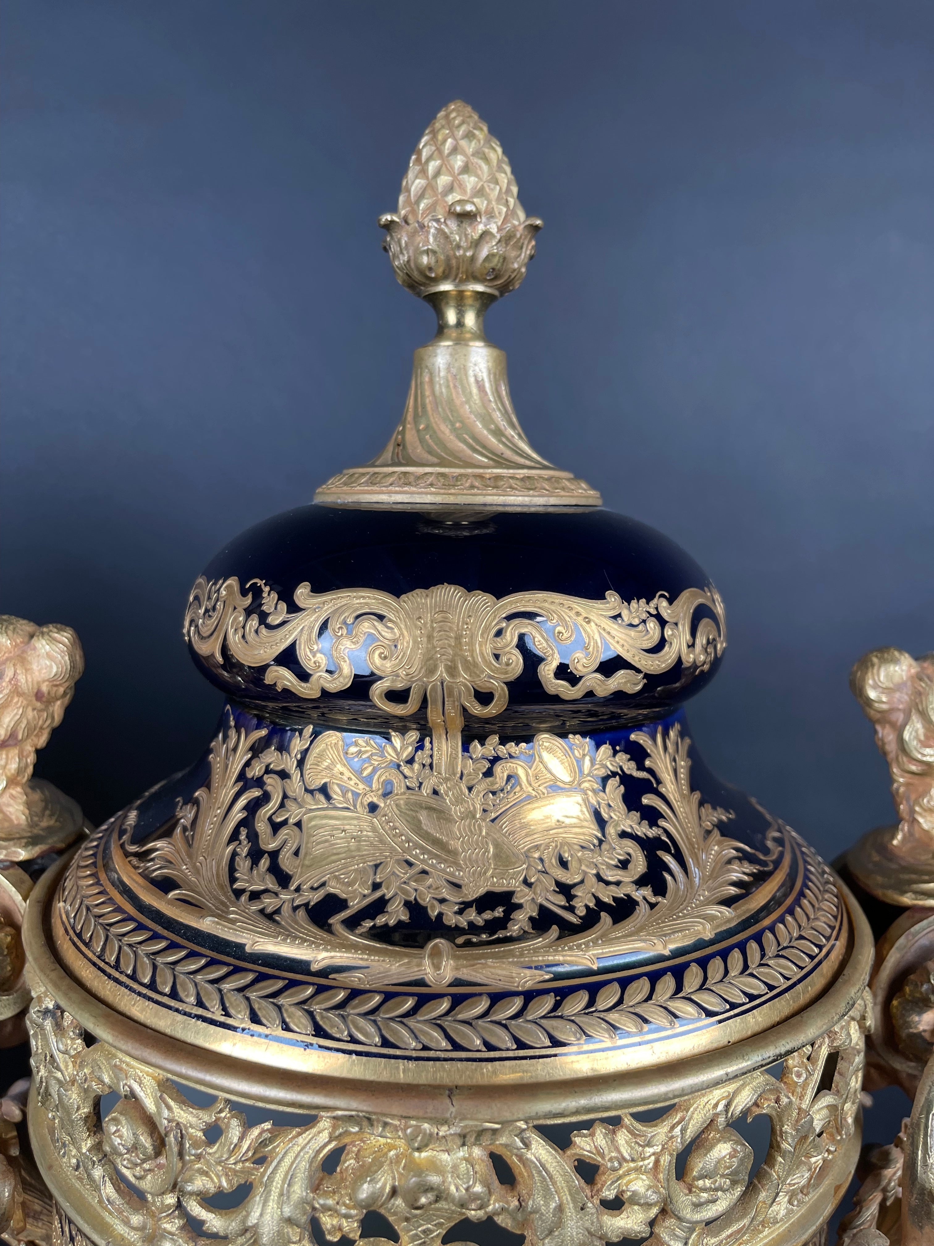19th Century Pair Of French Ormolu Sevres Porcelain Urns