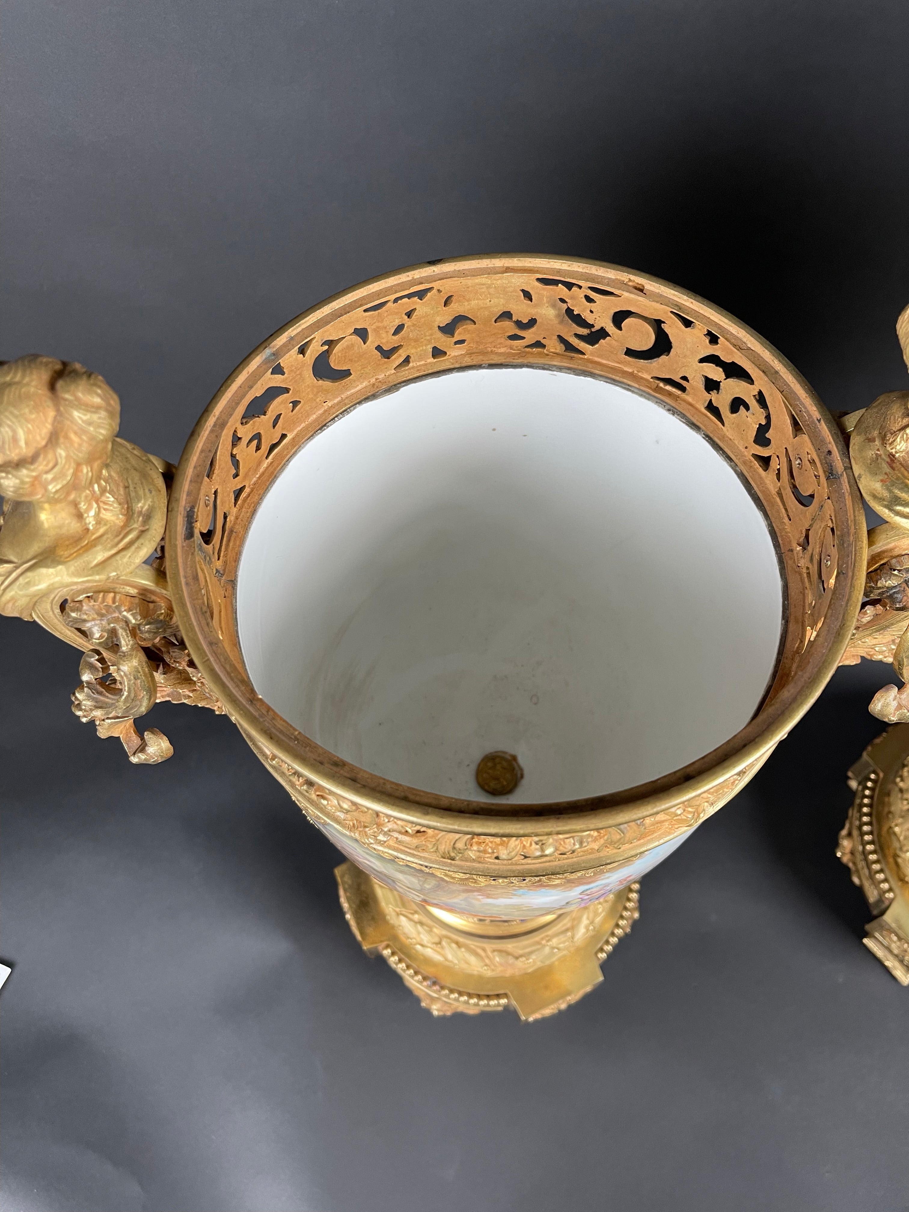 19th Century Pair Of French Ormolu Sevres Porcelain Urns
