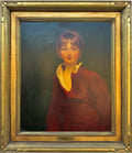 19th century Large Oil On Canvas Painting Of A Young Boy