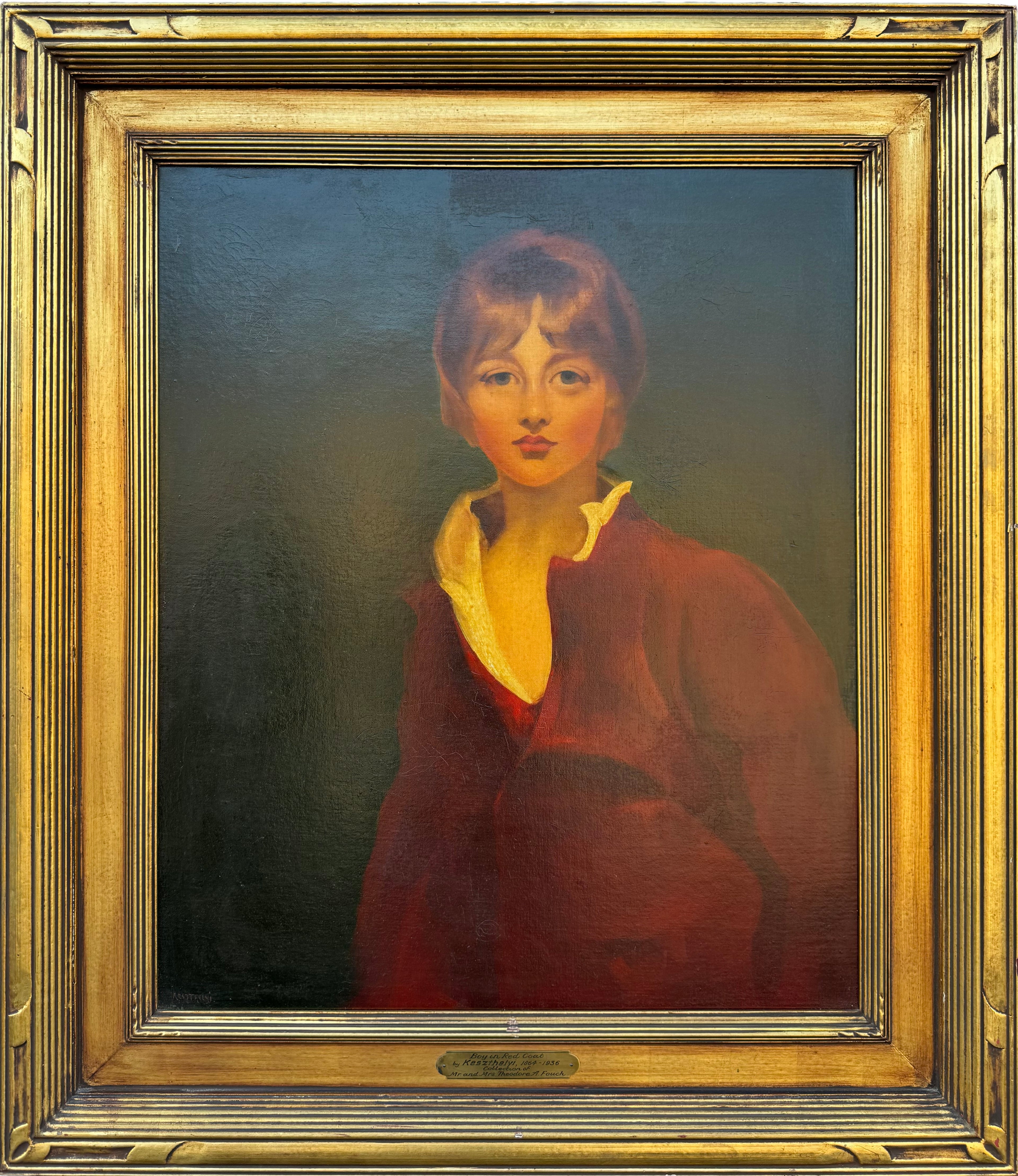 19th century Large Oil On Canvas Painting Of A Young Boy