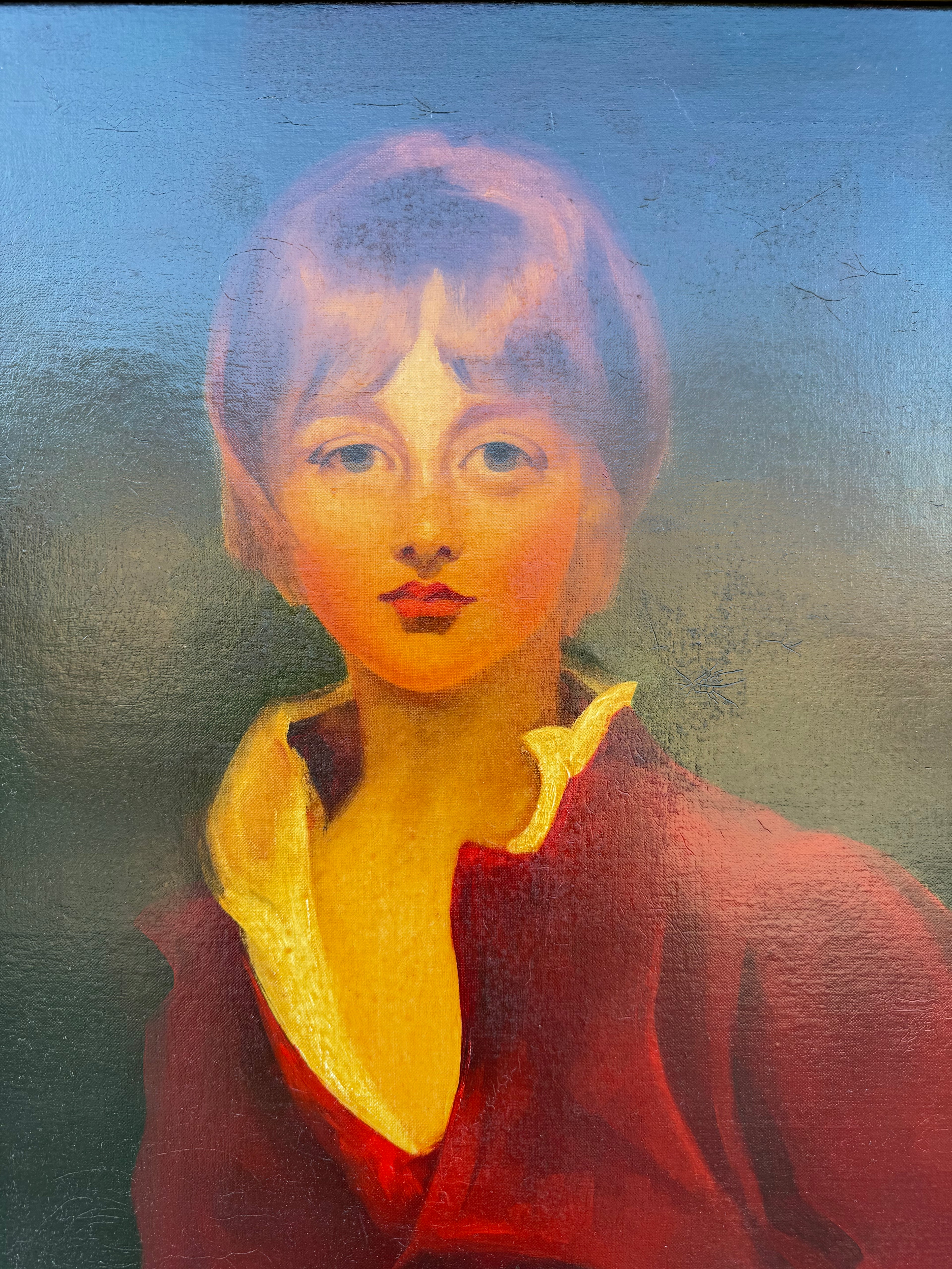 19th century Large Oil On Canvas Painting Of A Young Boy
