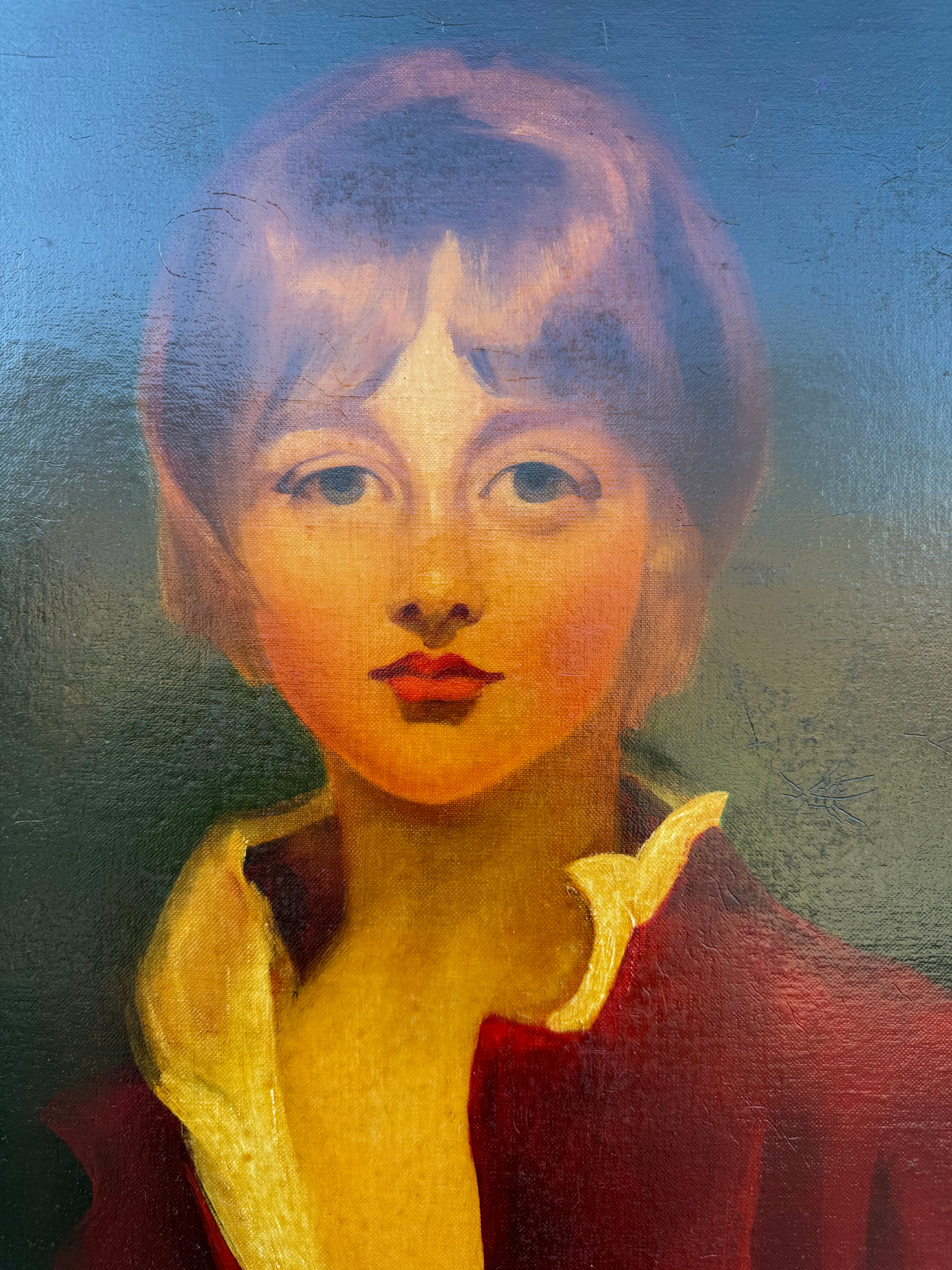 19th century Large Oil On Canvas Painting Of A Young Boy