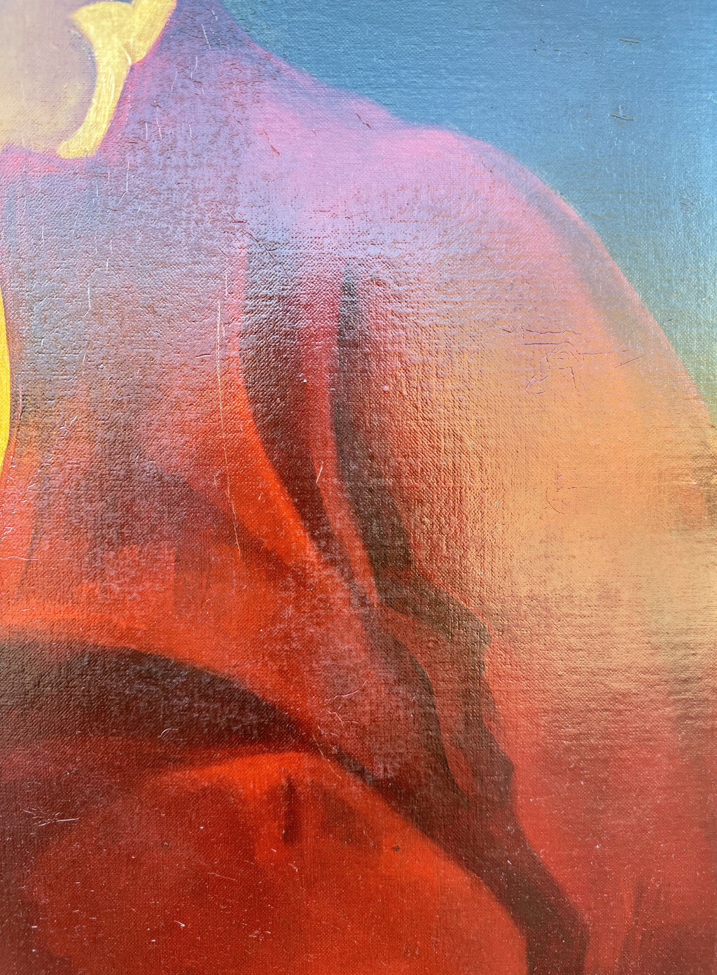 19th century Large Oil On Canvas Painting Of A Young Boy