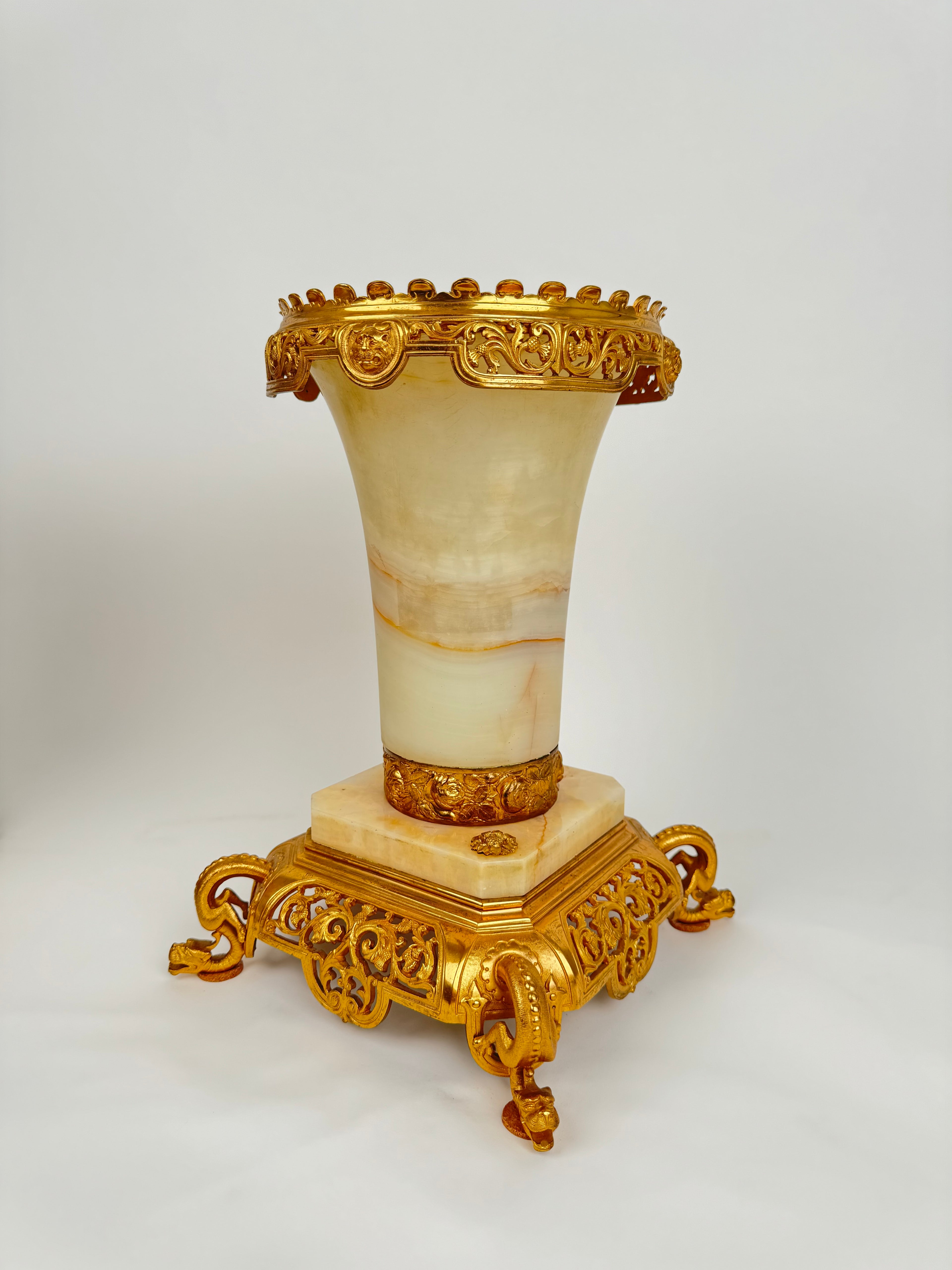 Pair Of Gilt Bronze & Onyx Jardiniere By Edouard Lievre