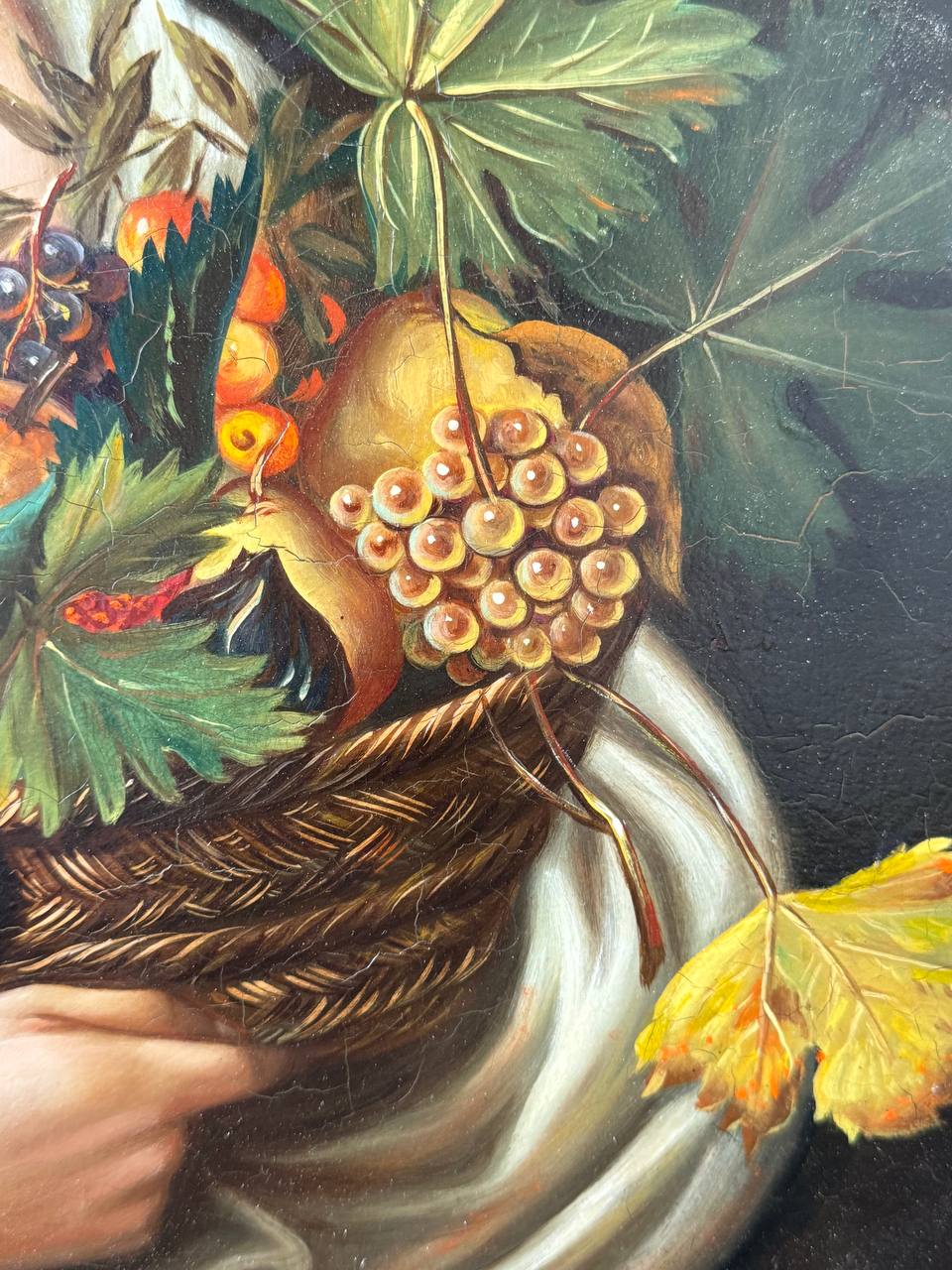 18th Century Oil On Copper Painting Of A Woman Holding A Fruit's Basket