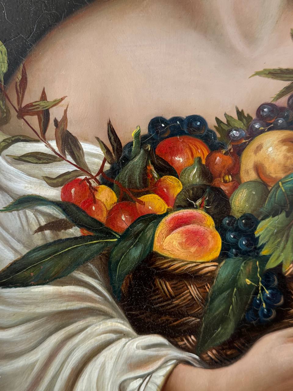 18th Century Oil On Copper Painting Of A Woman Holding A Fruit's Basket