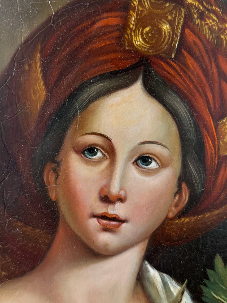 18th Century Oil On Copper Painting Of A Woman Holding A Fruit's Basket