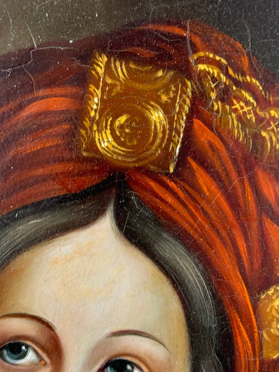 18th Century Oil On Copper Painting Of A Woman Holding A Fruit's Basket