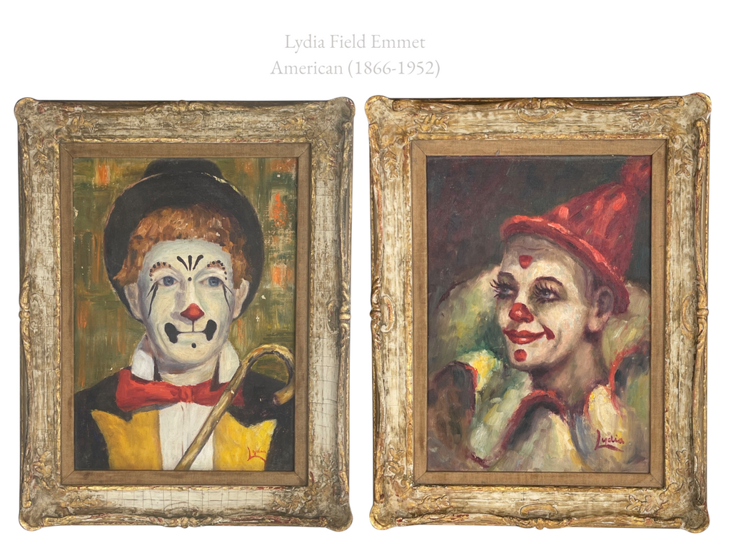 Pair An Oil On Canvas Painting of a Clown Couple By Lydia