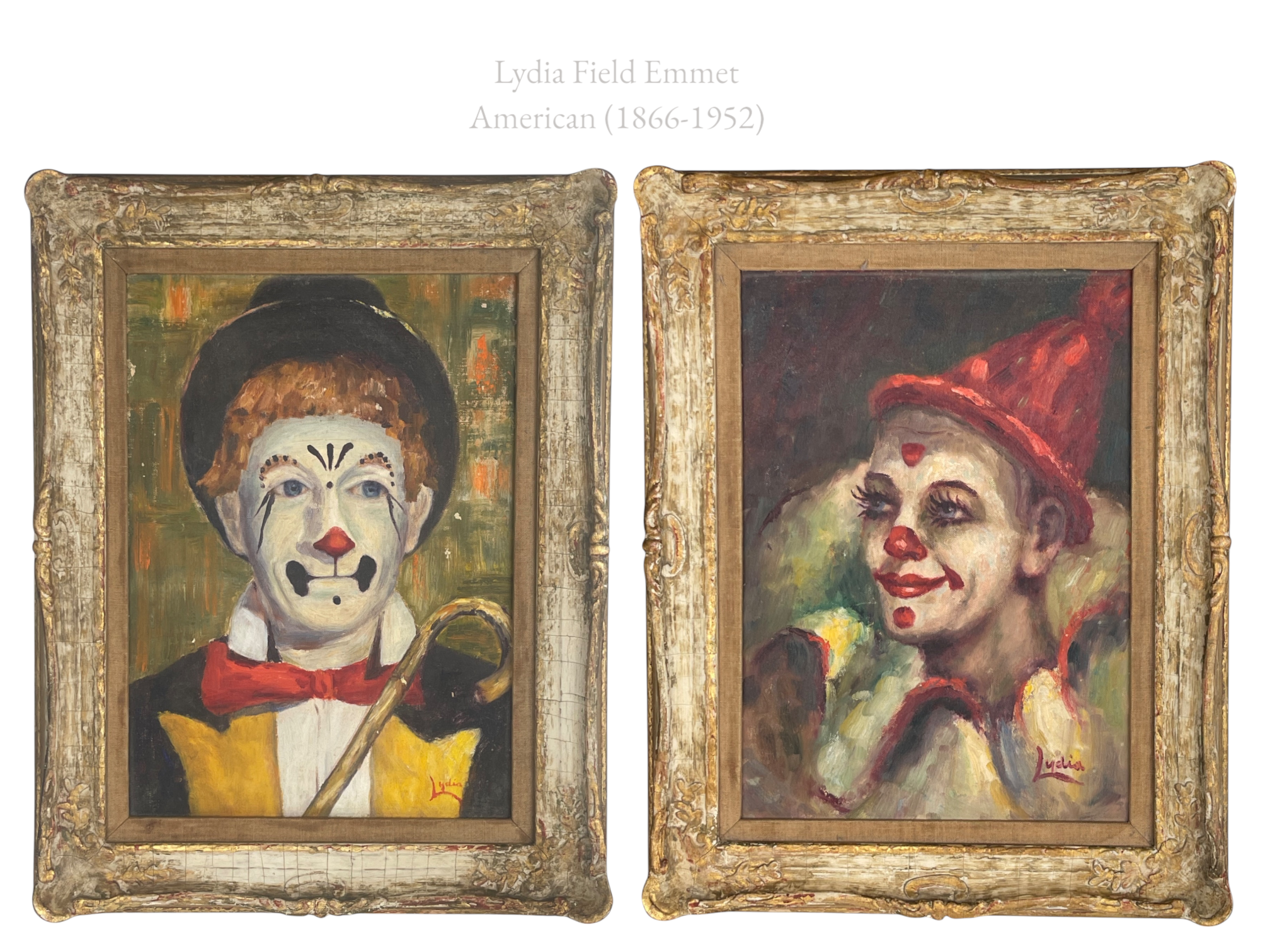 Pair An Oil On Canvas Painting of a Clown Couple By Lydia