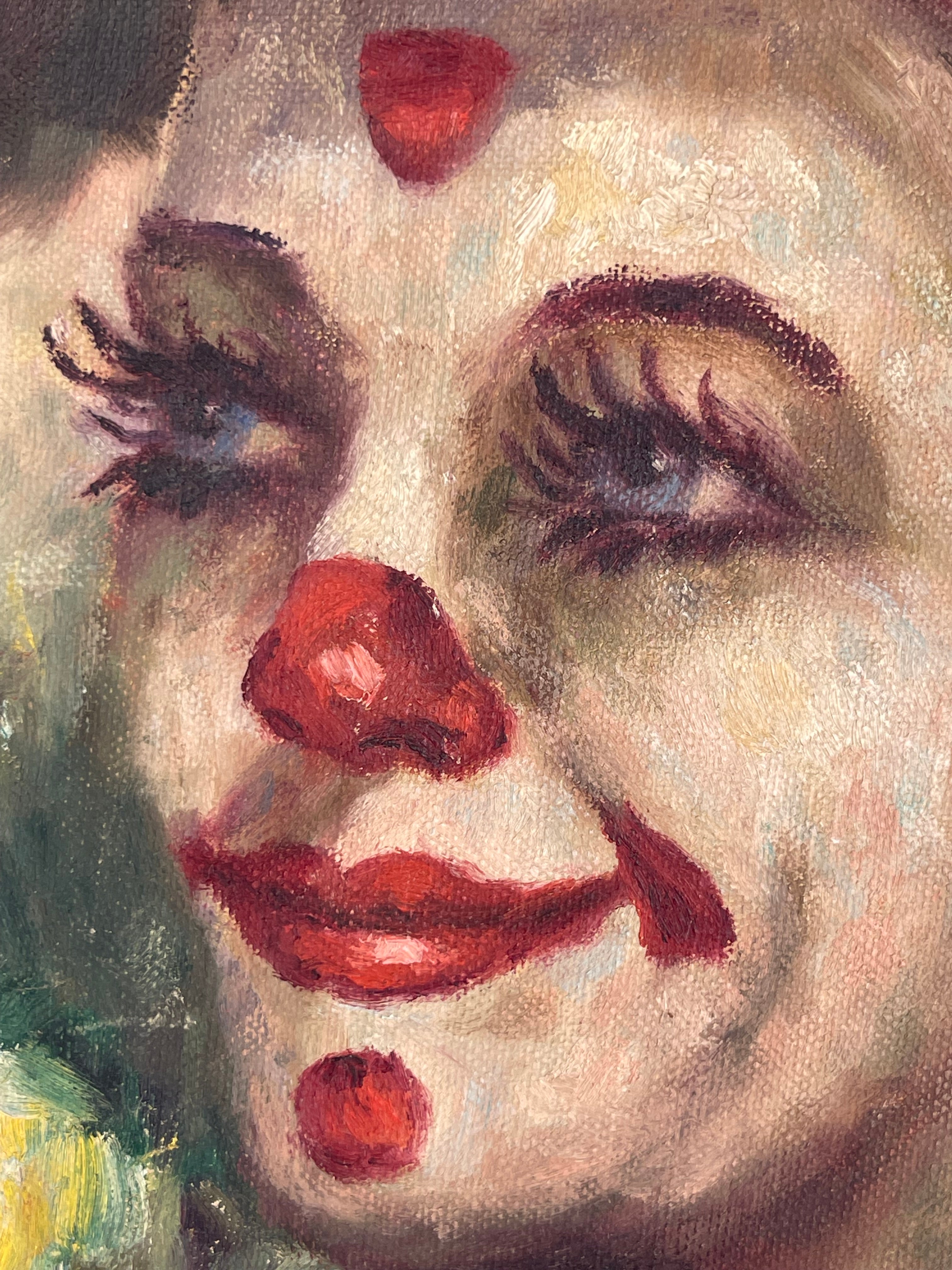 Pair An Oil On Canvas Painting of a Clown Couple By Lydia