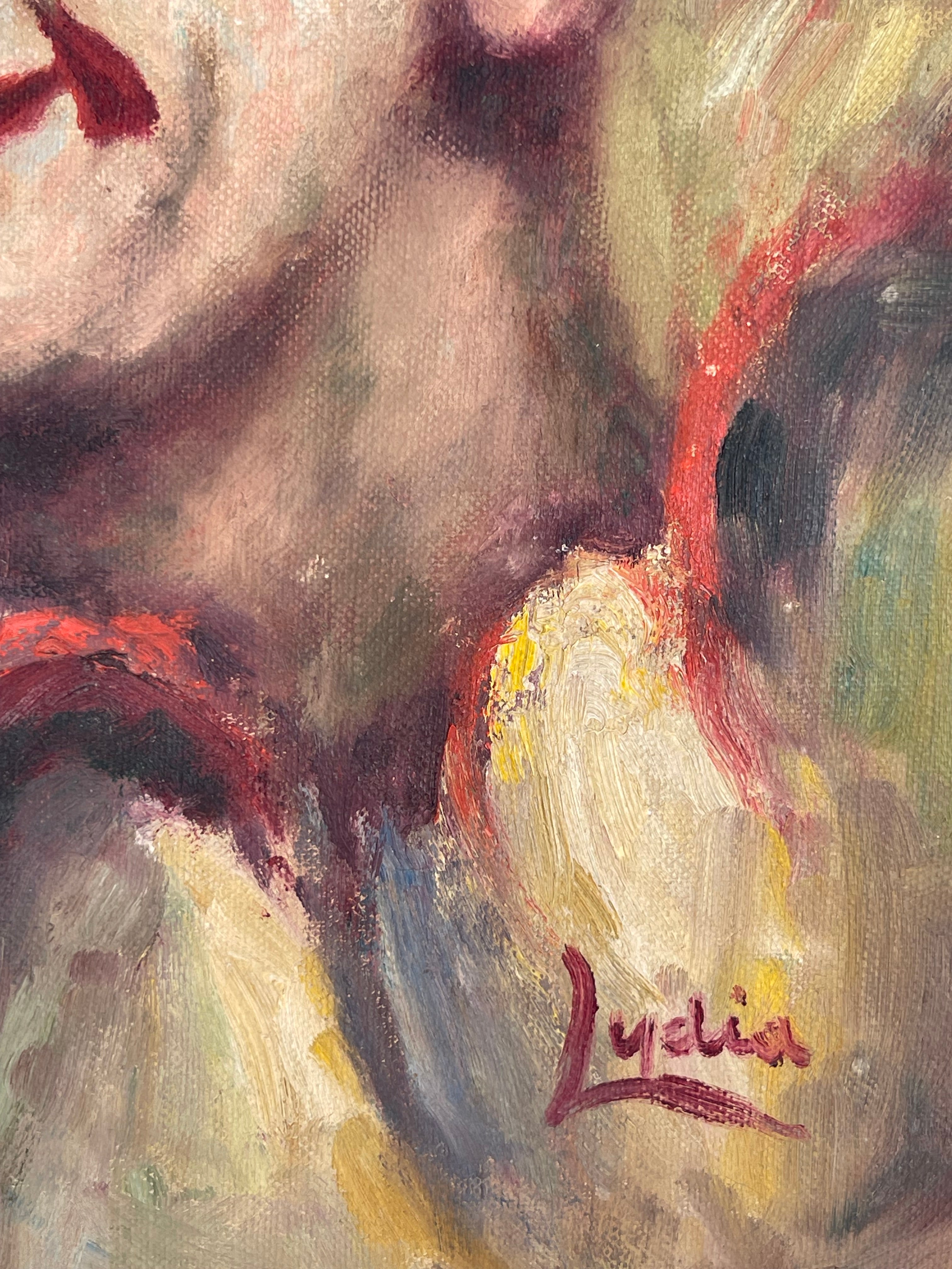 Pair An Oil On Canvas Painting of a Clown Couple By Lydia