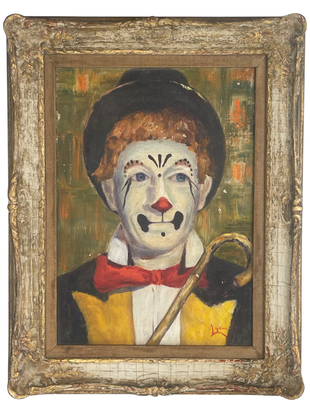 Pair An Oil On Canvas Painting of a Clown Couple By Lydia